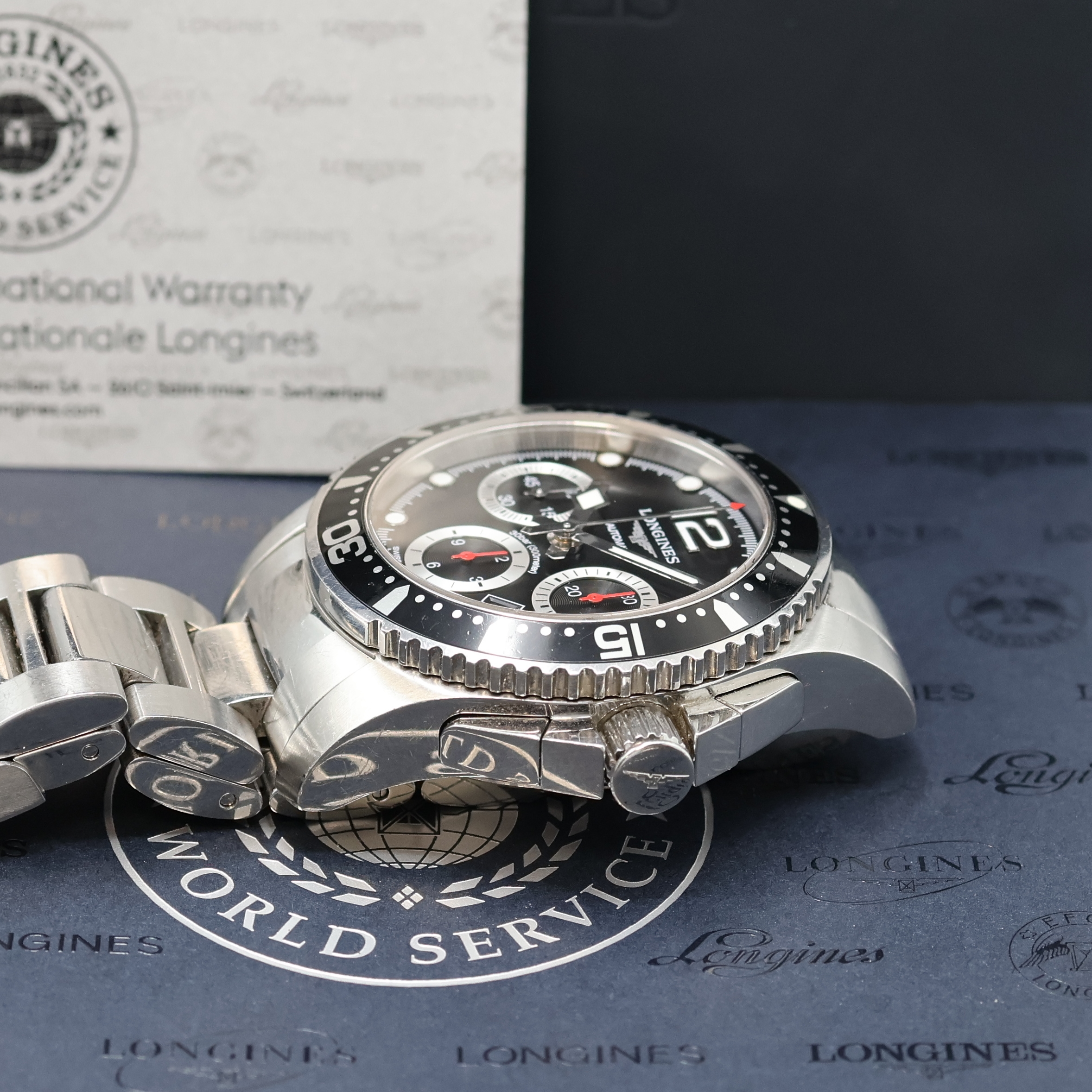 Detail c: LONGINES Hydro Conquest Armbandchronograph Referenz L3.744.4, Schweiz verk. lt. beil. Pap. 12/2017, Automatik, Edelstahlgeh. inkl. orig. Gliederband ...