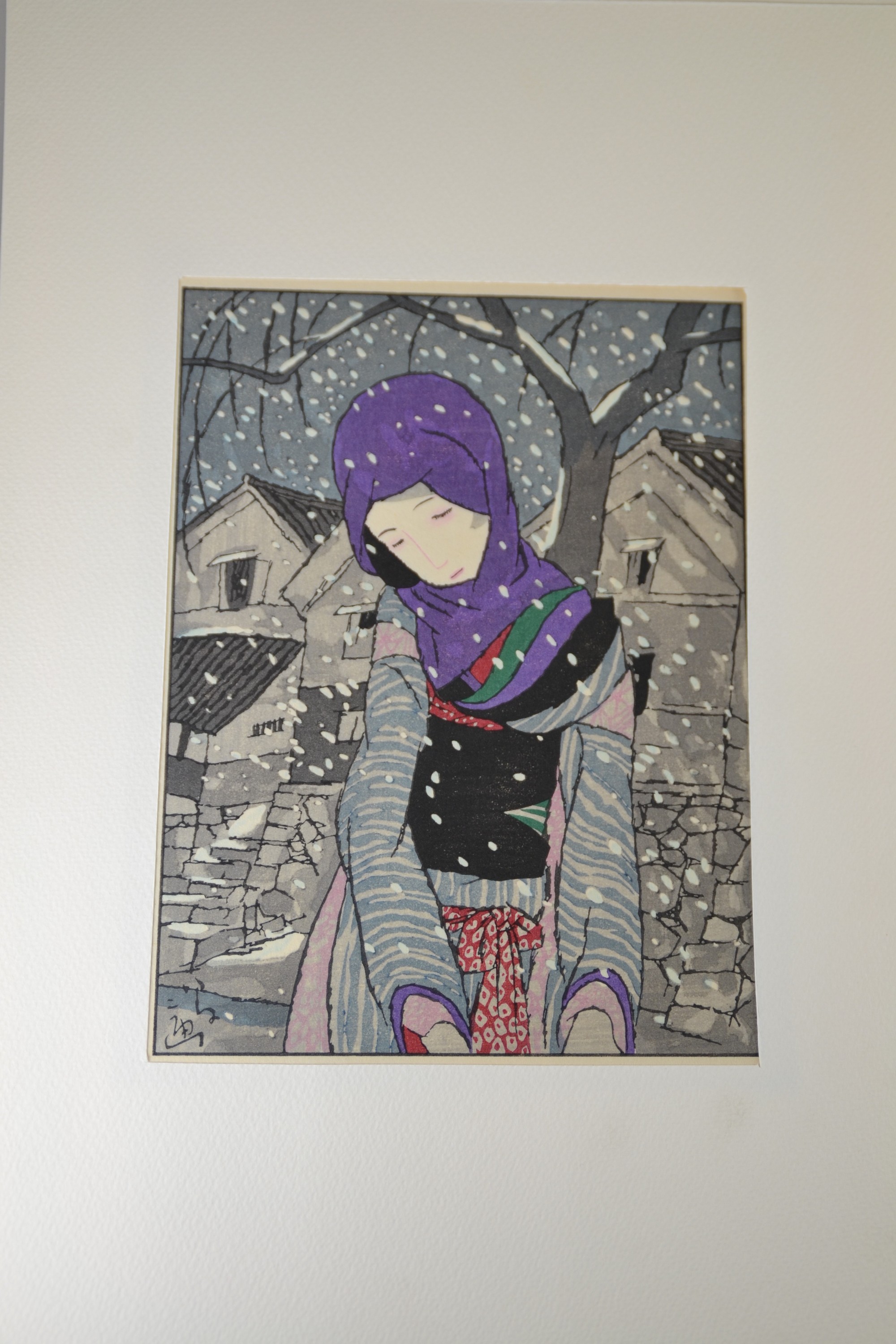 Detail b: Nach Takehisa Yumeji (1884-1934), Mappe mit 9 Druckgrafiken, 1960er-Jahre, nach den Holzschnitt von Yumeji "Legende der Schneenacht" ...