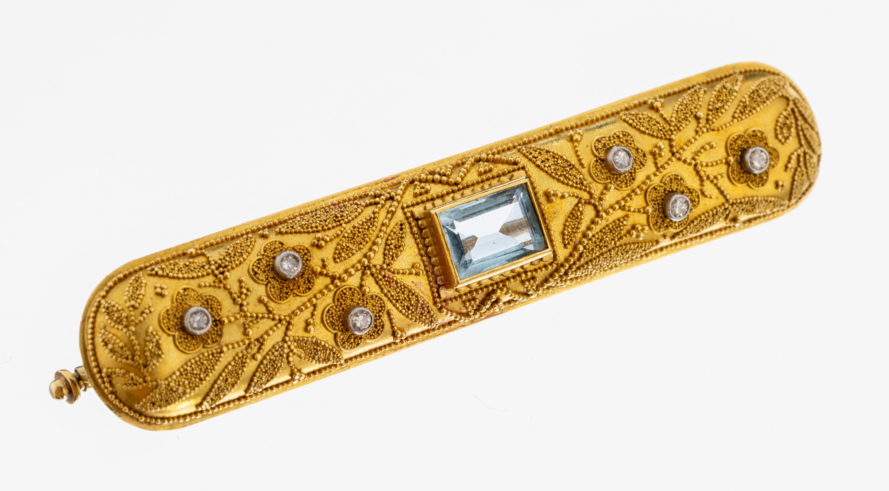 Image 27011695 - 18 kt Gold Aquamarin-Diamant-Brosche, 1950er Jahre, GG 750/000, fein ausgeführte ...