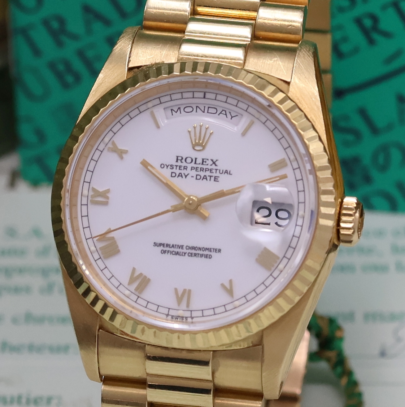Detail a: ROLEX Armbanduhr Oyster Perpetual Day-Date Referenz 18038, Automatik, LC 100, Chronometer der Superlative in GG 750/000 inkl. Präsidentband m. ...