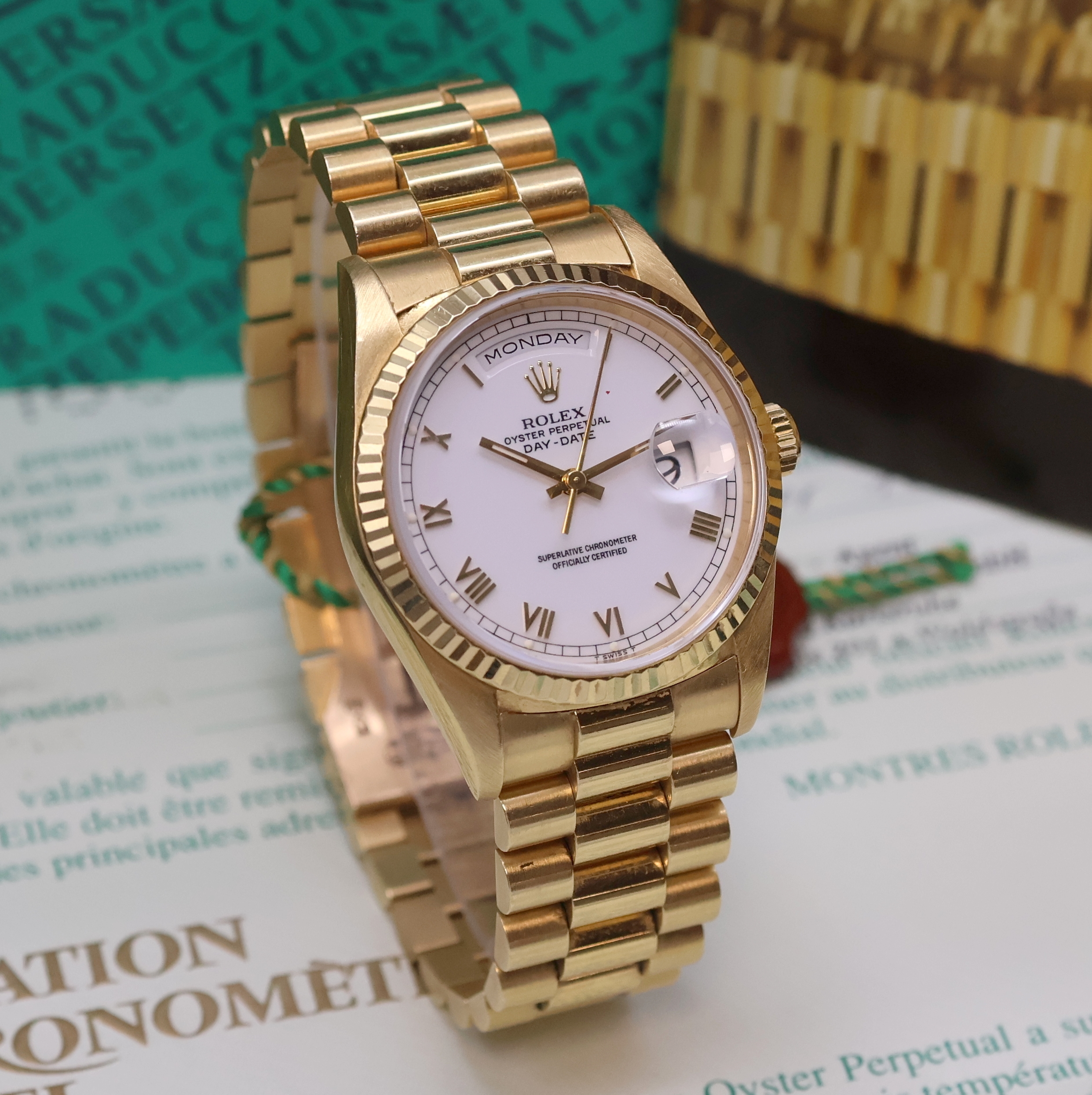 Detail b: ROLEX Armbanduhr Oyster Perpetual Day-Date Referenz 18038, Automatik, LC 100, Chronometer der Superlative in GG 750/000 inkl. Präsidentband m. ...