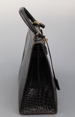 27011693b - HERMES Kelly Bag 32, Shiny Porosus Crododile in Schwarz, 1978, Innenausstattung in ...