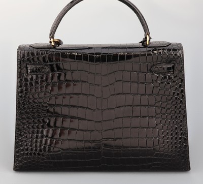 27011693d - HERMES Kelly Bag 32, Shiny Porosus Crododile in Schwarz, 1978, Innenausstattung in ...