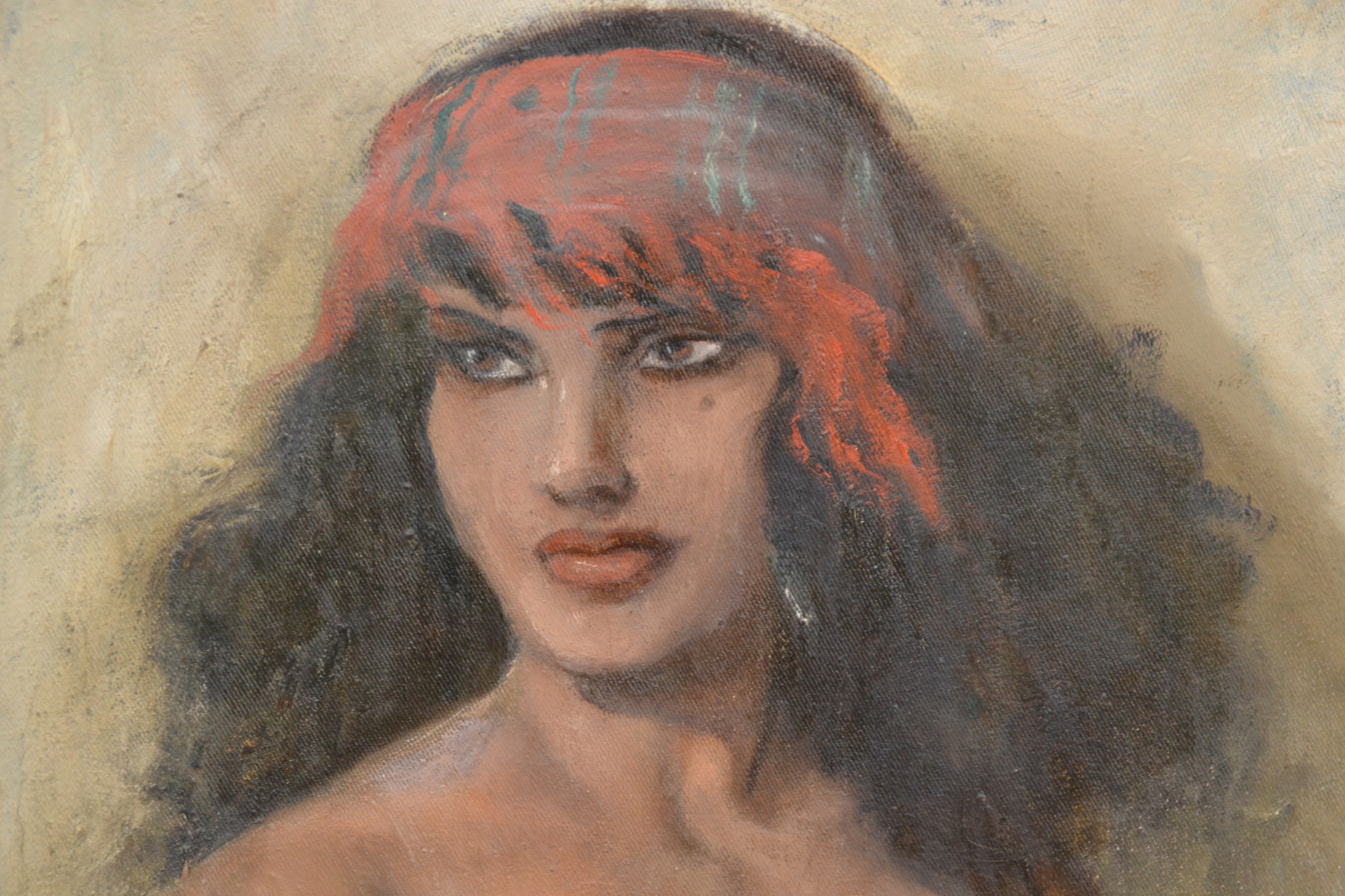 Detail a: Marcel Rene von Herrfeldt, 1889 Paris-1965 München, weiblicher Akt einer exotischen Tänzerin mit Tambourin, li. unten sign., Öl/Lwd, l. ...