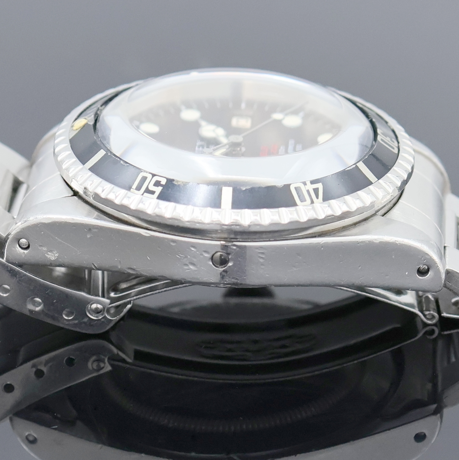 Detail f: ROLEX feine und extrem seltene, frühe Herrenarmbanduhr Modell Double Red Sea-Dweller "Thin-Case" aus der ersten Serie Referenz 1665 mit ...