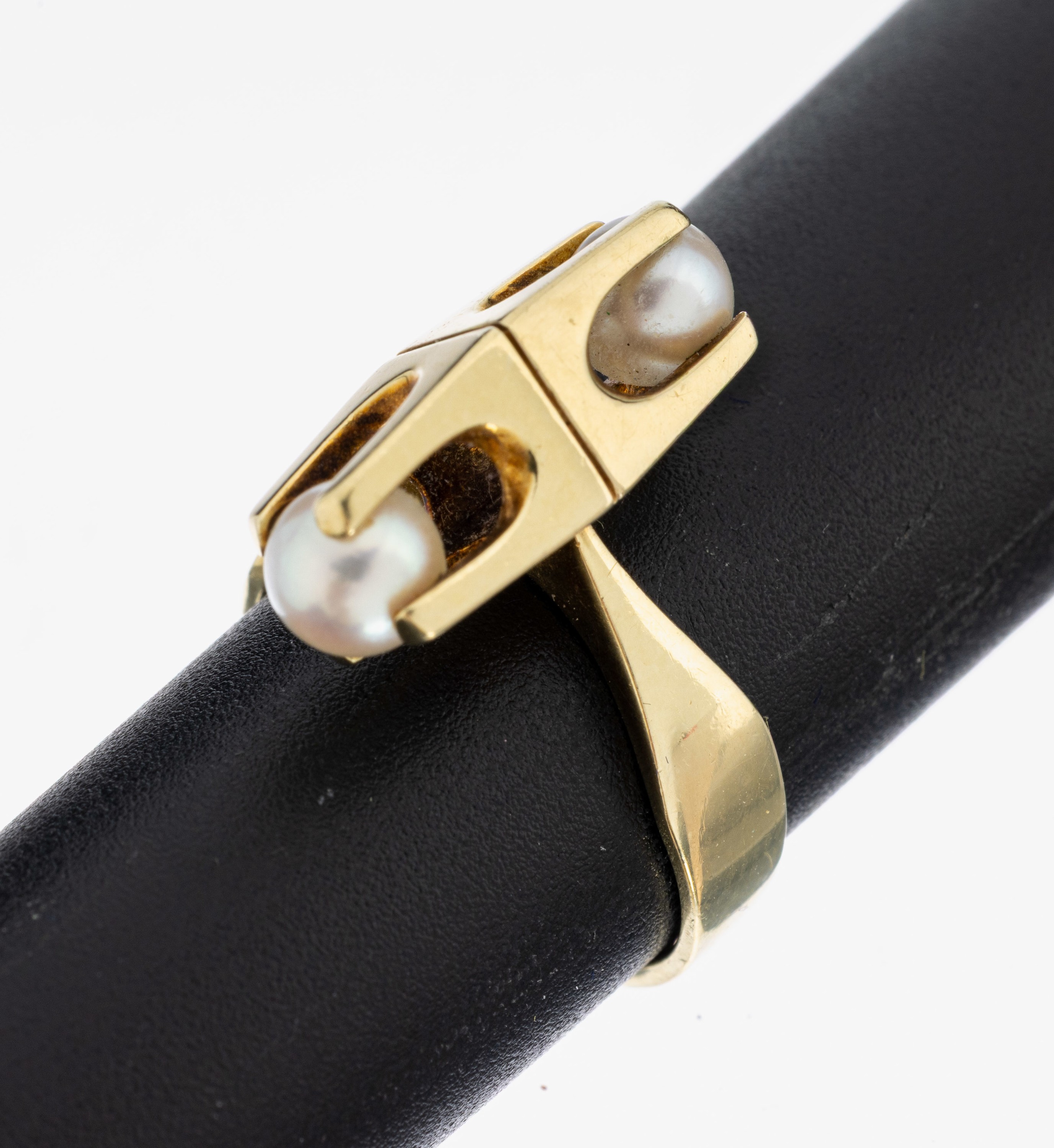 Image 27011729 - 14 kt Gold Perl-Ring, GG 585/000, außergewöhnliche Gestaltung, 2 Akoyazuchtperlen, D. ...