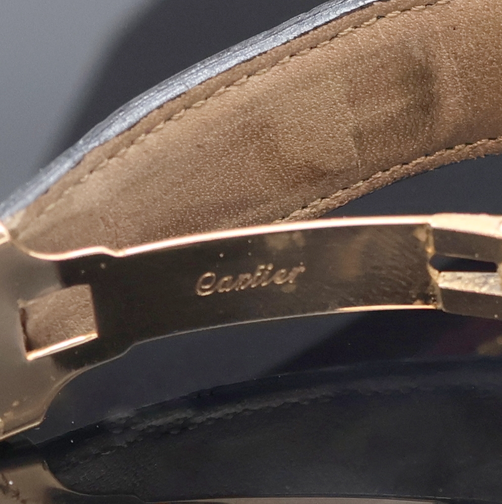 Detail e: CARTIER Paris seltene, große Armbanduhr Ceinture "Jumbo", Automatik, Frankreich/Schweiz um 1970, Boden seitl. 4- fach verschr., orig. ...