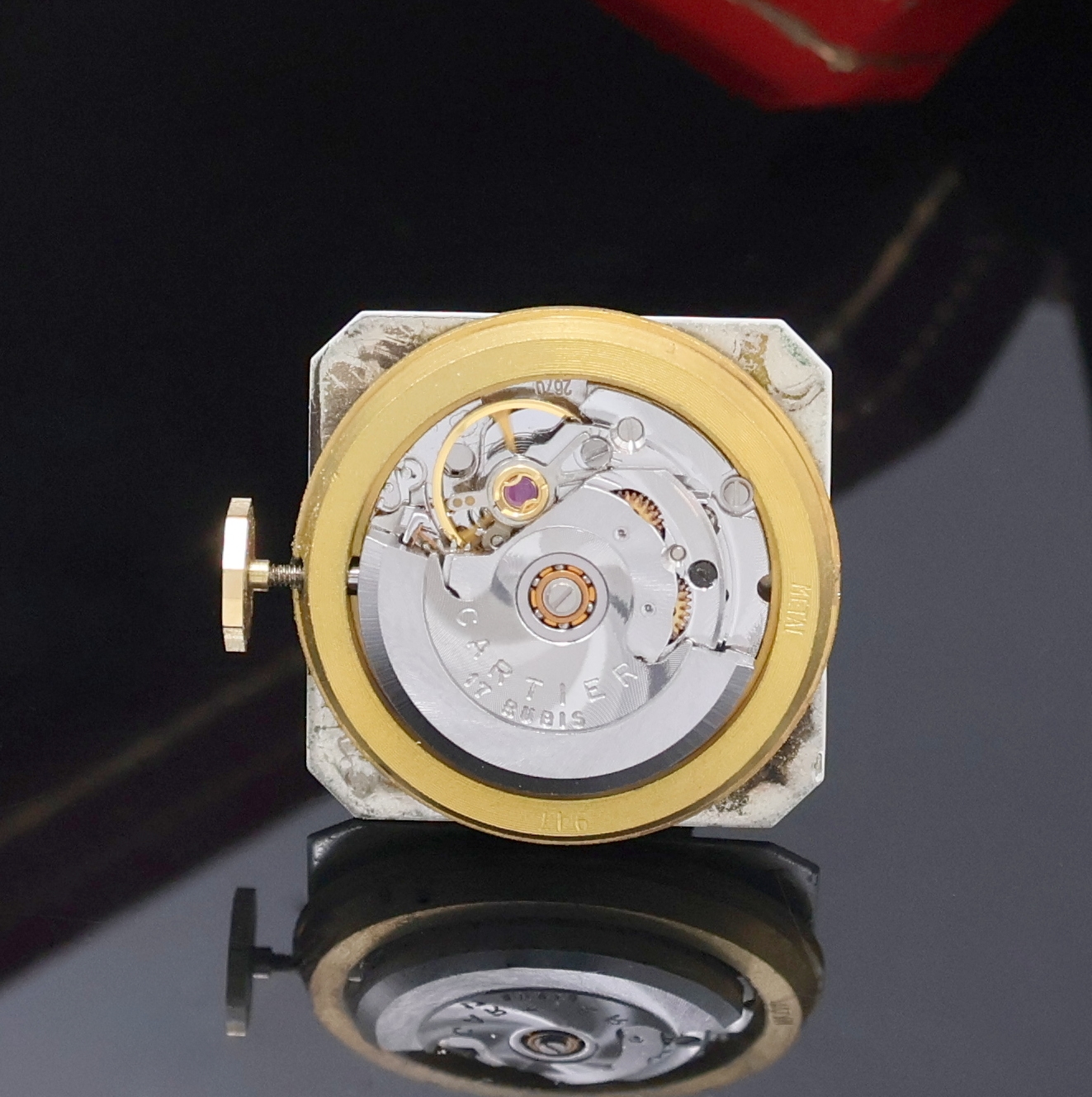 Detail g: CARTIER Paris seltene, große Armbanduhr Ceinture "Jumbo", Automatik, Frankreich/Schweiz um 1970, Boden seitl. 4- fach verschr., orig. ...