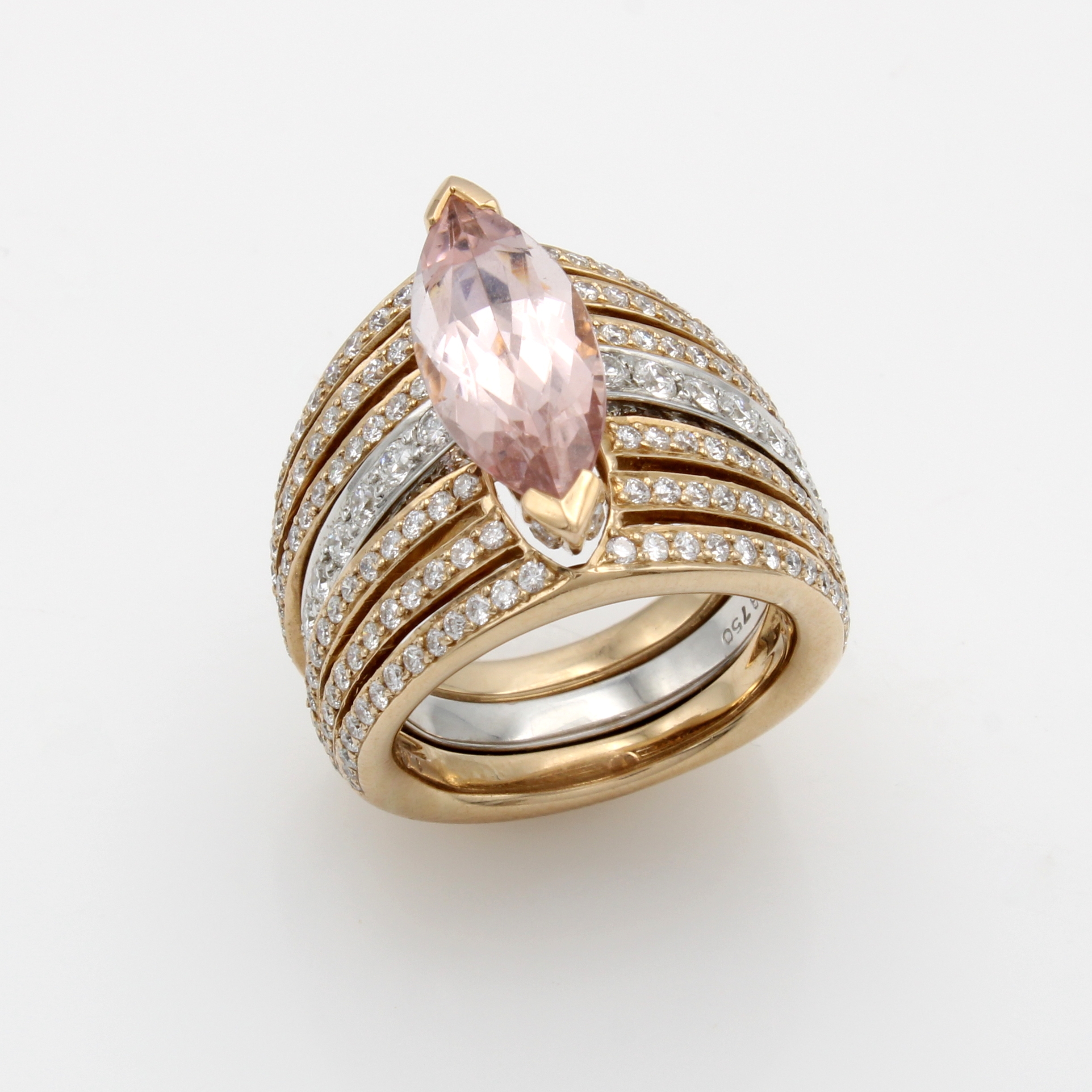 Image 27011743 - Kombiring mit Brillanten und Morganit, RoséG/WG 750/000, Brill. zus. ca. 1.08 ct feines ...