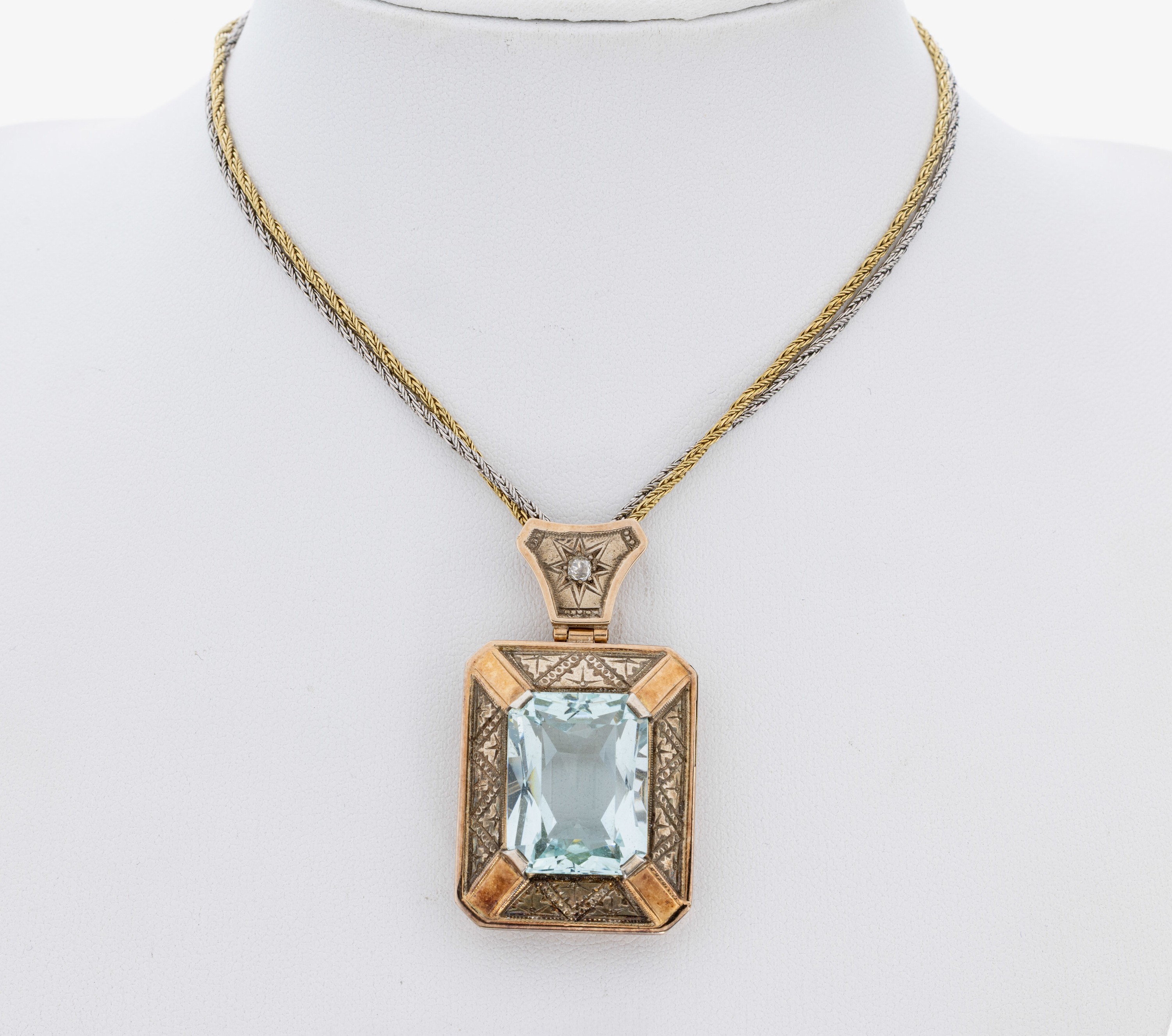 Image 27011756 - 14 kt Gold Aquamarin-Diamant-Anhänger, 1950er Jahre, GG 585/000, qualitätvolle ...