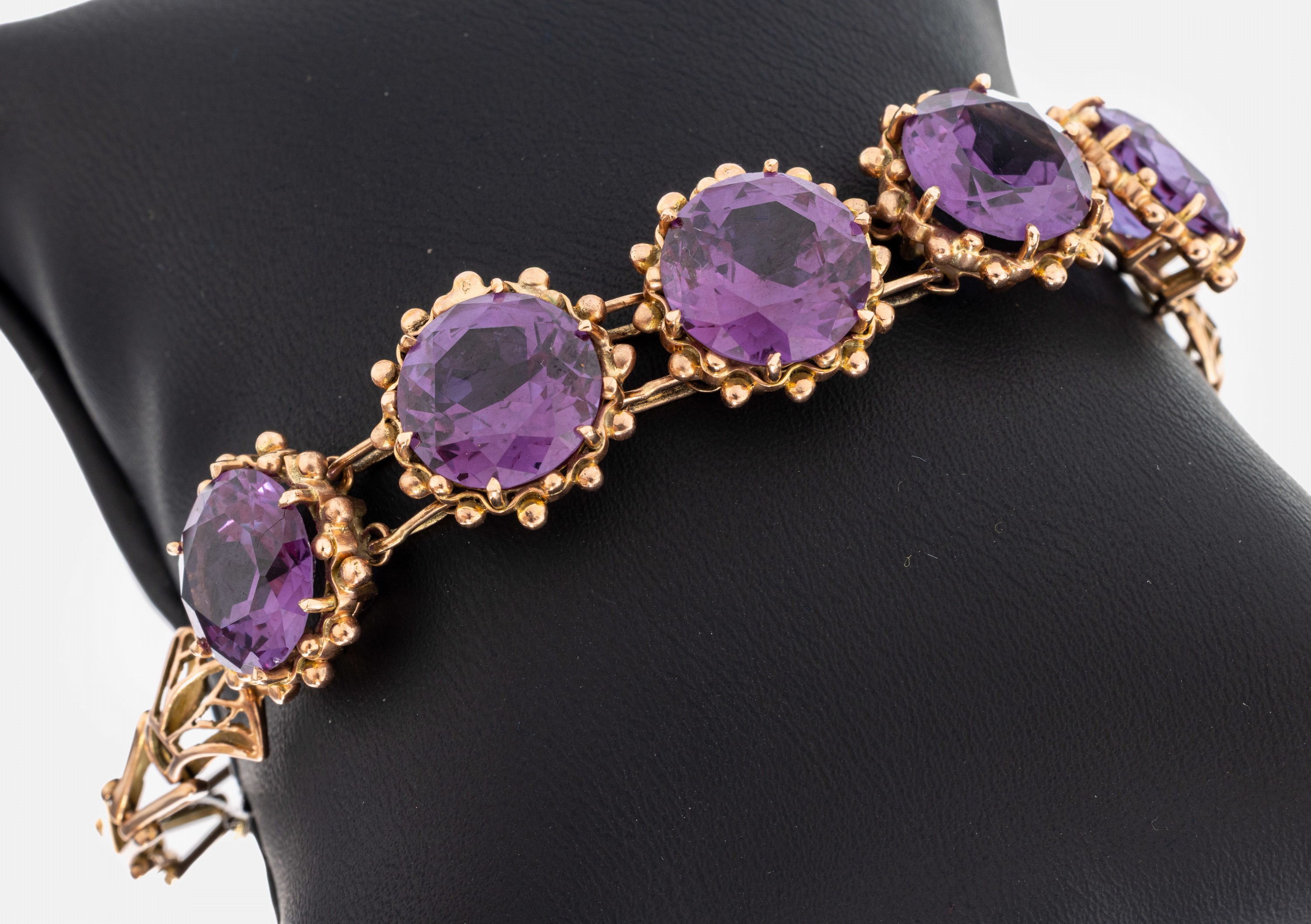 Image 27011780 - 14 kt Gold Farbstein-Armband, RoseG 585/000, 5 rundfacett. synthetische Korunde, ...