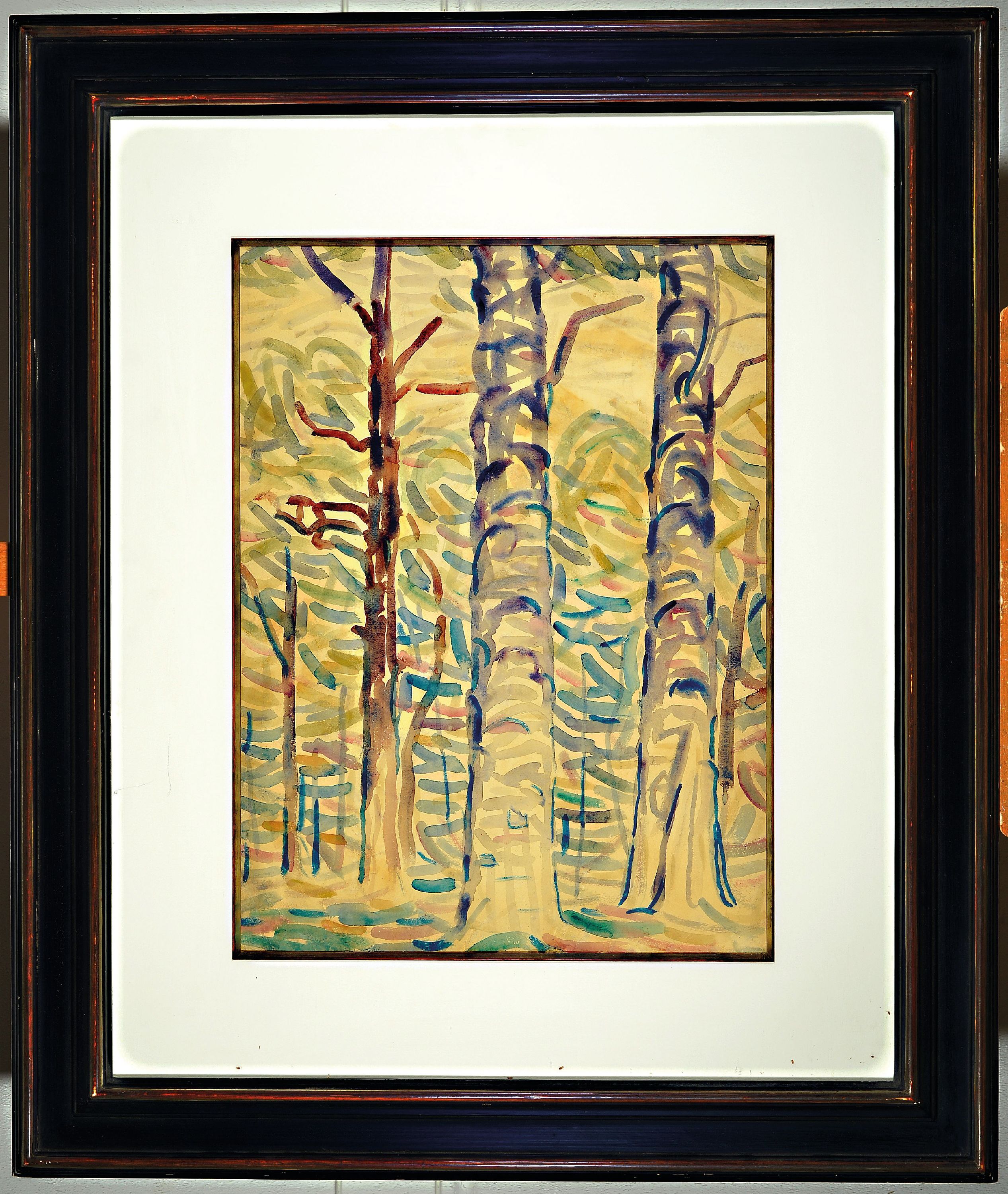 Detail k: Christian Rohlfs, 1849-1938, "Waldinneres mit Birkenstämmen" um 1907, Aquarell auf Papier, Blatt 66,7x50 cm, unsigniert, Birkenwald, ...