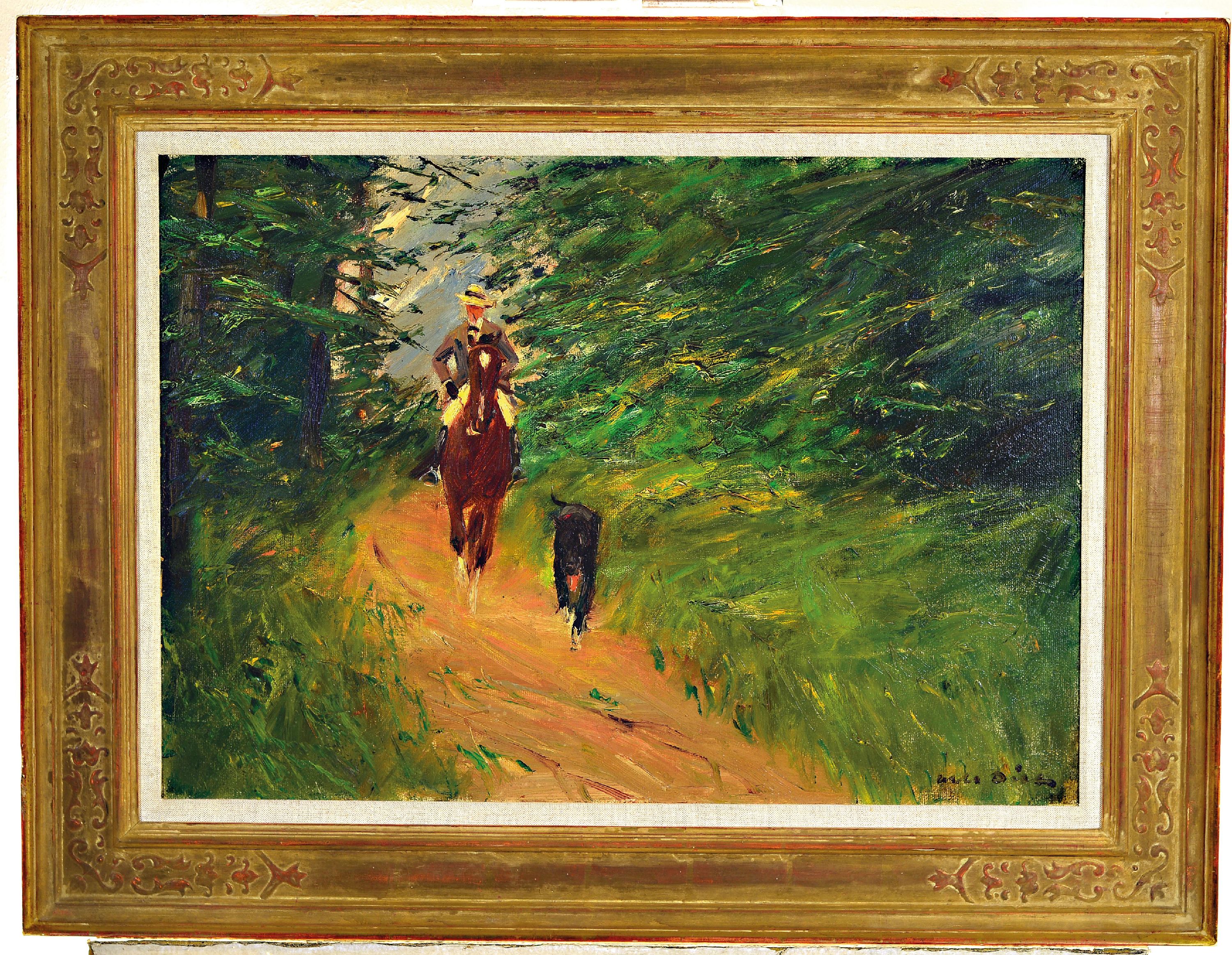 Detail k: Otto Dill, 1884 Neustadt-1957 Bad Dürkheim, Ausritt mit Hund, um 1923, Öl auf "Schüles Mal-Leinenpappe", rechts unten signiert, 49,5x70 ...