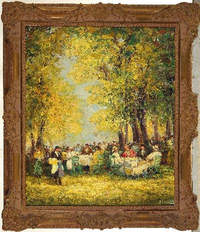 27011706k - Alexander Thiele, geb. 1924 München, ´Münchener Biergarten´ so verso bez., rechts ...