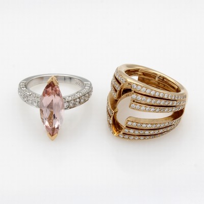 27011743a - Kombiring mit Brillanten und Morganit, RoséG/WG 750/000, Brill. zus. ca. 1.08 ct feines ...