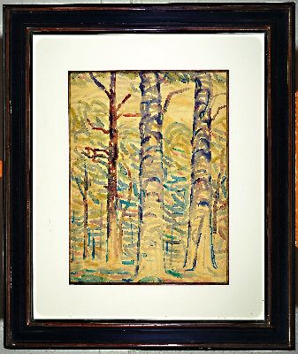 27011793k - Christian Rohlfs, 1849-1938, ´Waldinneres mit Birkenstämmen´ um 1907, Aquarell auf ...