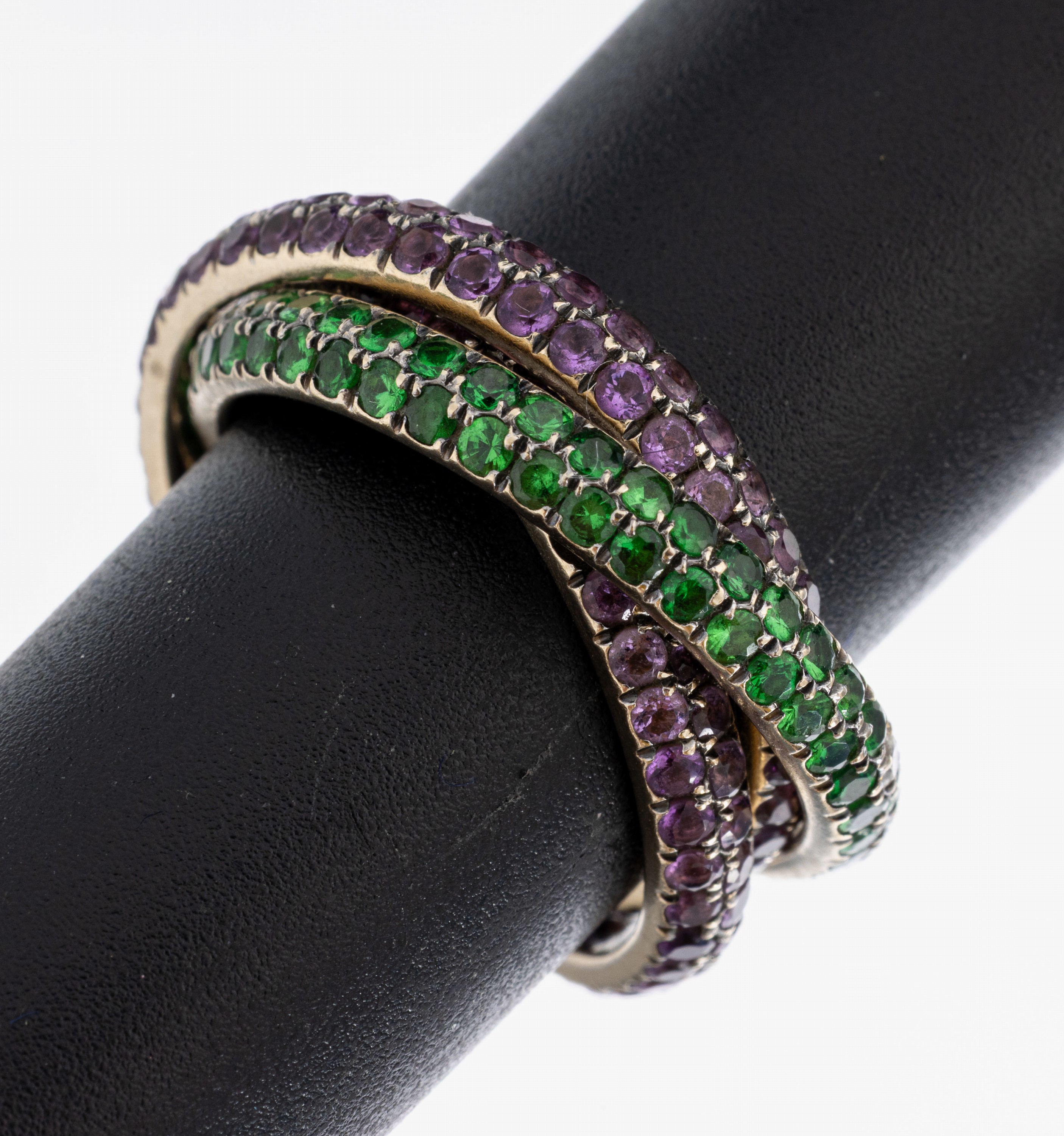 Image 27011818 - 18 kt Gold Farbstein Ring-Trio, GG 750/000,1 Ring bes. mit Tsavorithen zus. ca. 1.00 ...