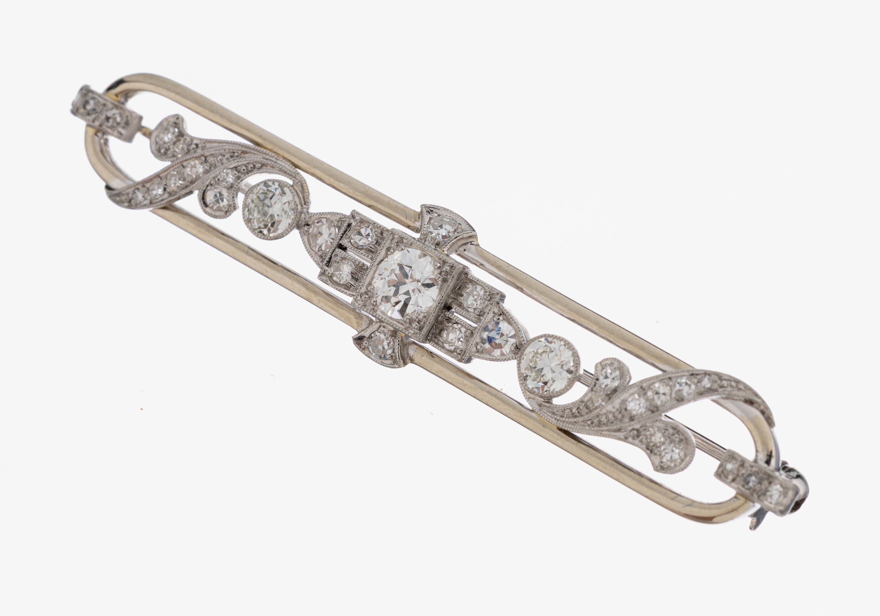 Image 27011821 - 14 kt Gold Diamant Brosche, deutsch 1930er Jahre, WG 585/000, 3 Altschliff-Diamanten ...