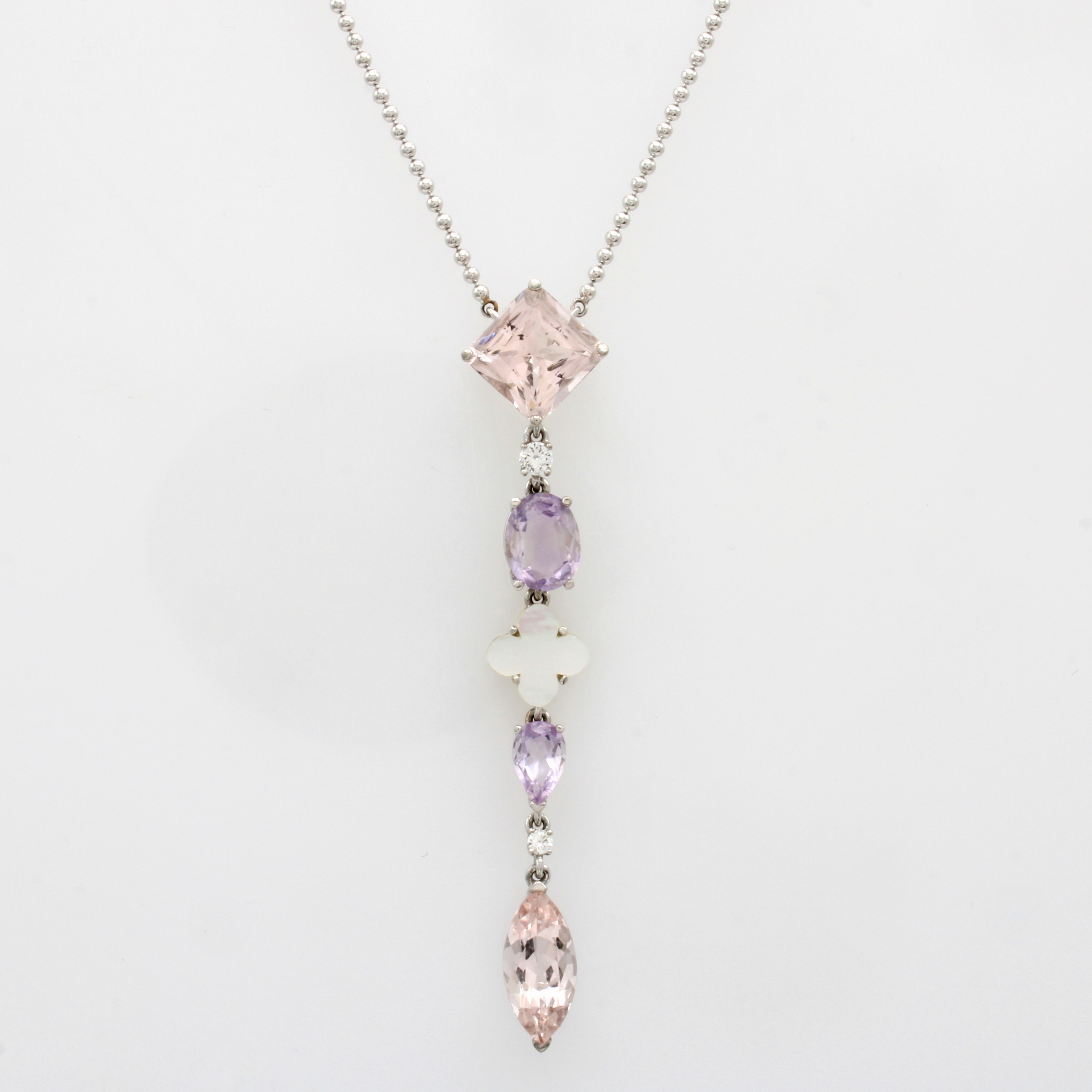 Image 27011878 - Collier mit Morganiten, Amethysten und Perl- mutt, WG 750/000, Morganite zus. ca. 6.2 ...