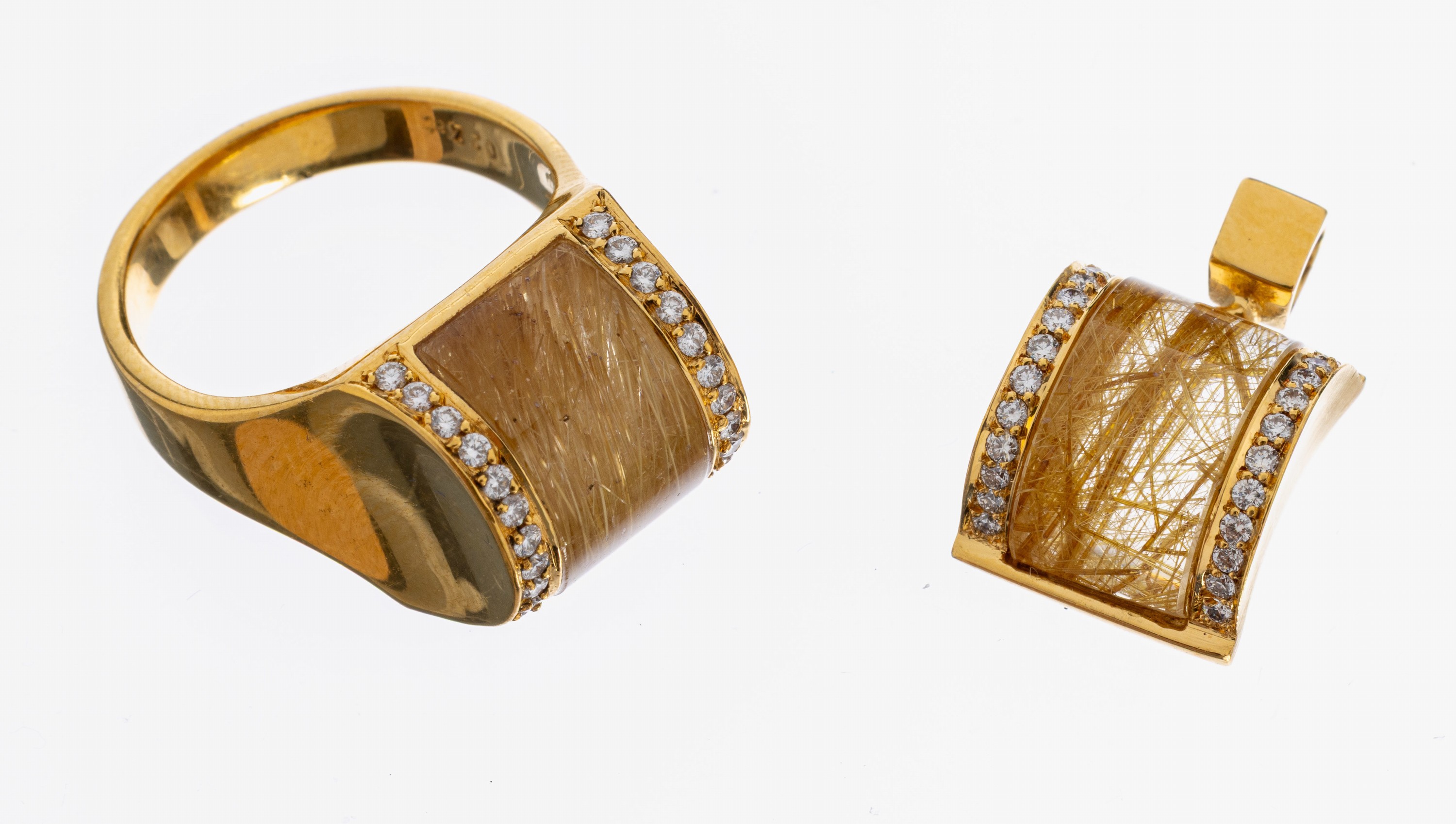 Image 27011880 - 18 kt Gold Rutilquarz-Brillant-Schmuckset, GG 750/000, best. aus: 1 Ring, RW 54, ...