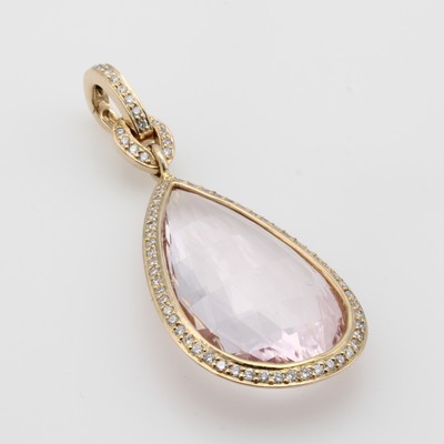 27011806a - Anhänger mit Morganit und Brillanten, RG 750/000, tropfenförm. Morganit im Schachbrett ...