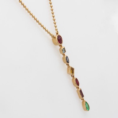 27011884a - Collier mit Farbsteinen, RG 750/000, Rubine zus. ca. 1.01 ct, Saphir ca. 0.24 ct, ...