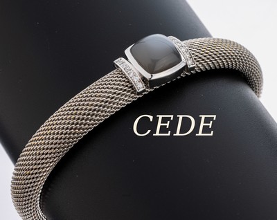 Image Stahl und 18 kt Gold CEDE Mondstein-Brillant- Armreif, WG 750/000 gepr., Reif aus ...
