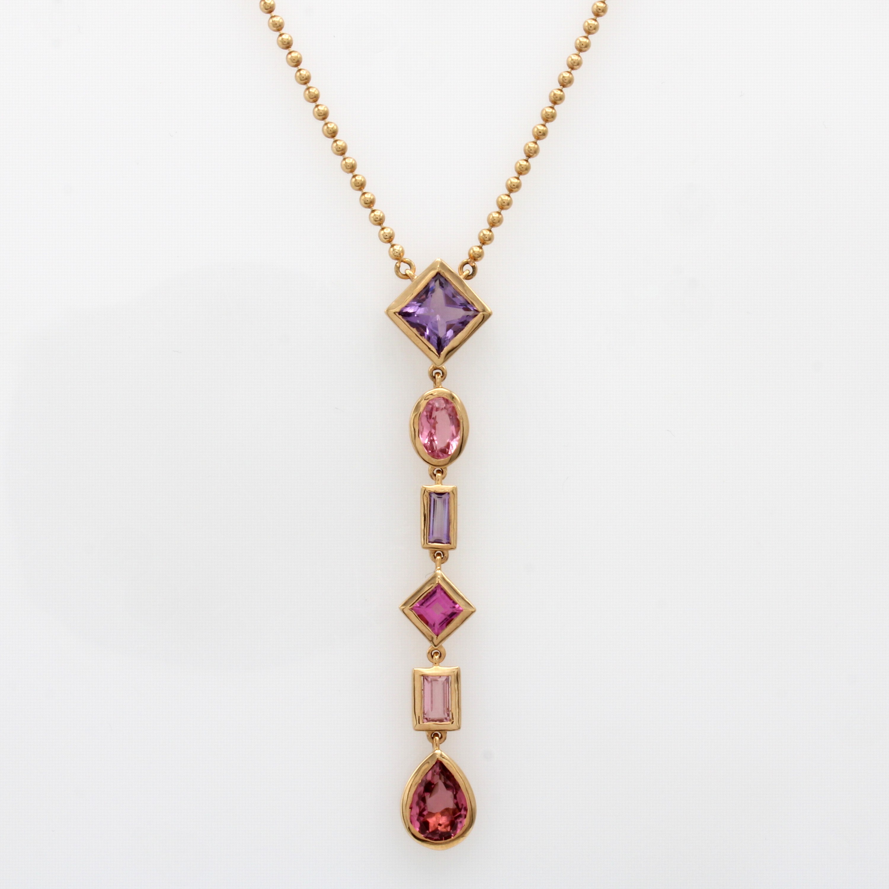 Image 27011952 - Collier mit Farbsteinen, RG 750/000, Ame- thyste zus. ca. 1.13 ct, rosa Turmaline zus. ...