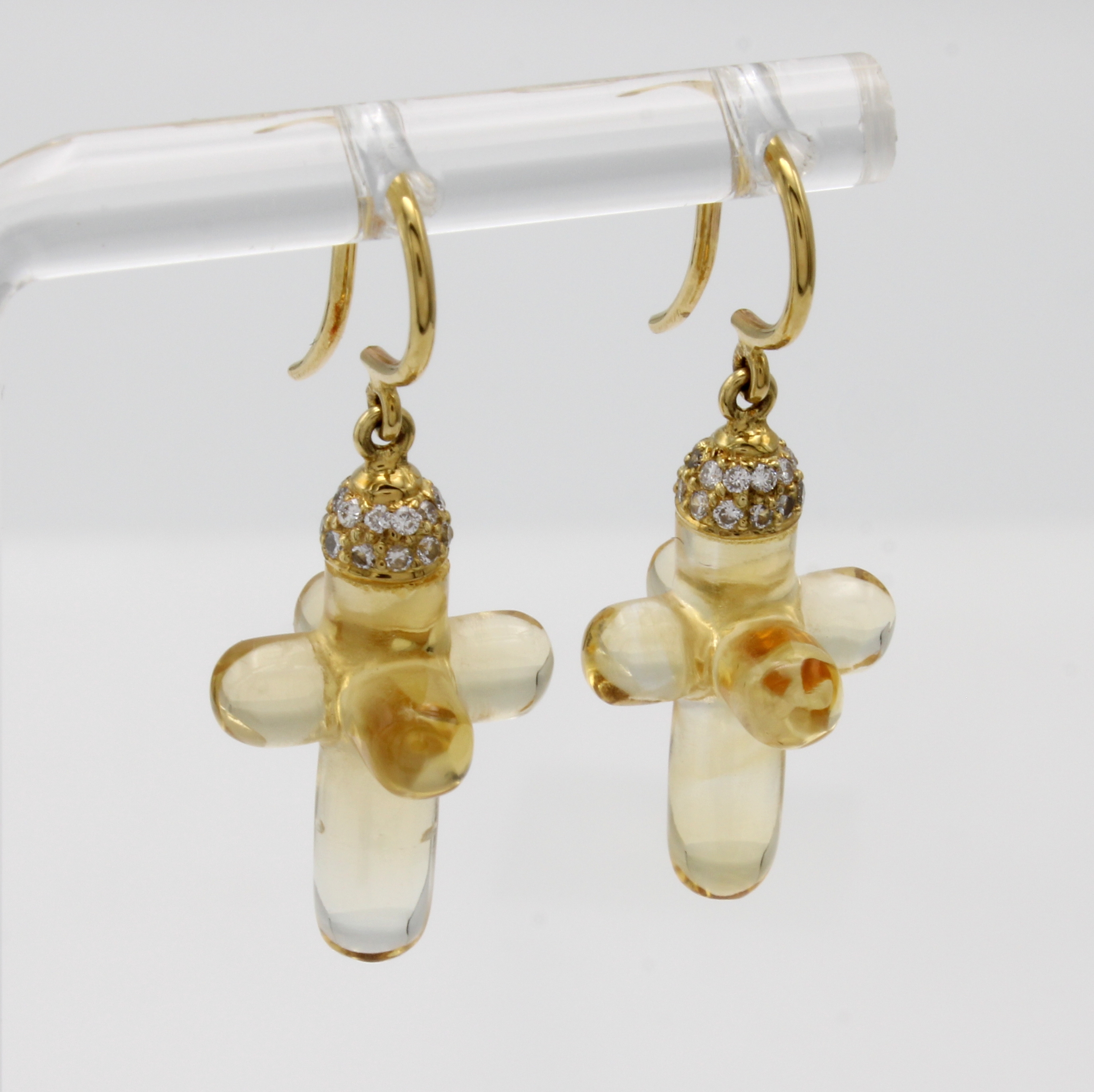 Image 27012046 - Paar Ohrgehänge mit Citrinen und Brillanten inForm von Rundkreuzen, GG 750/000, Brill. ...