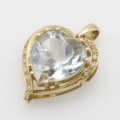 27012039a - Herzanhänger mit Blautopas und Brillanten, GG 585/000, Topasherz (beh.), Brill. zus. ...