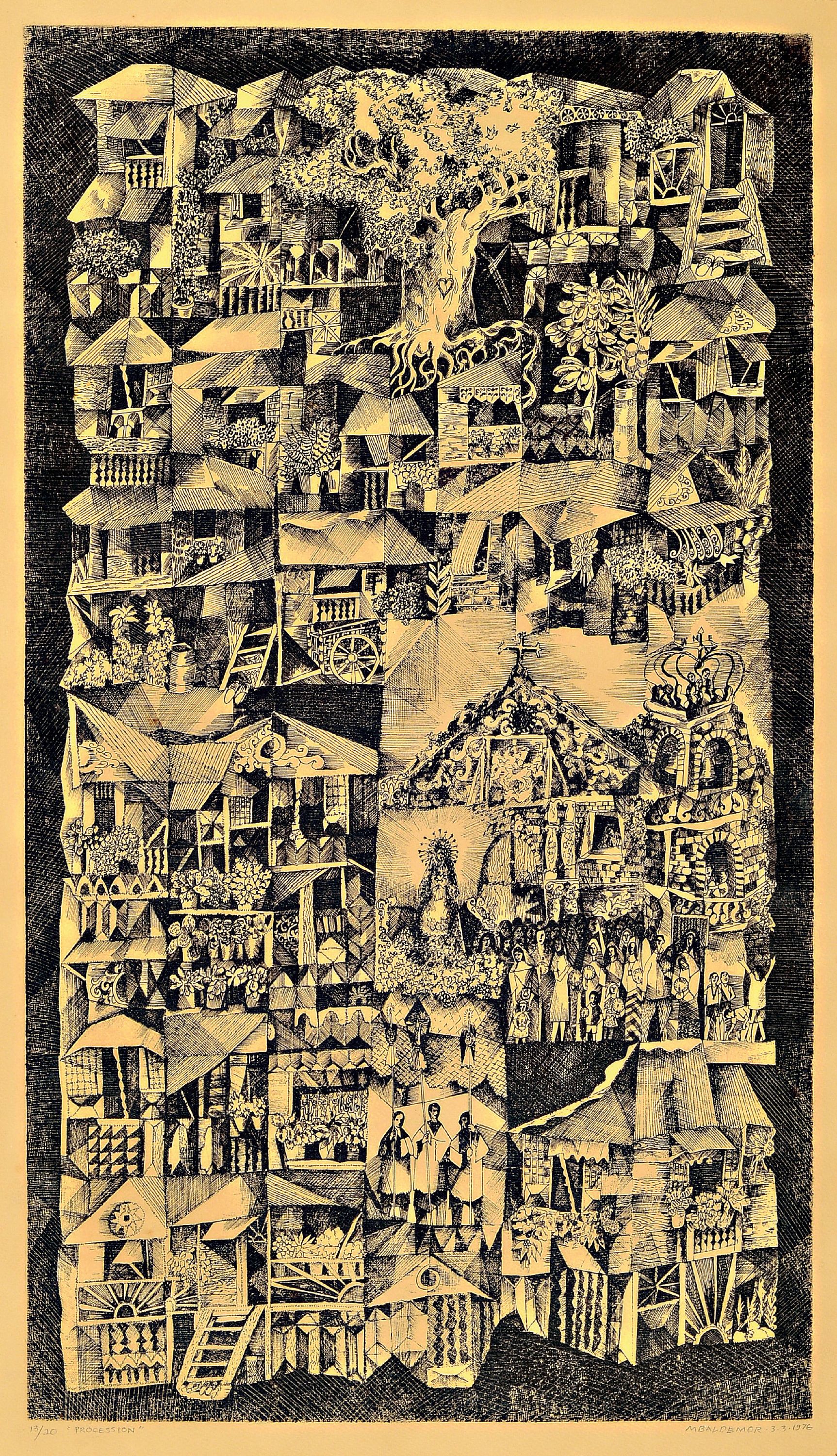 Image 27012263 - Manuel Baldemor, geb. 1947 Philippinen, Radierung, ´Procession´, 3.3.1976, Ed. 13/20, ...