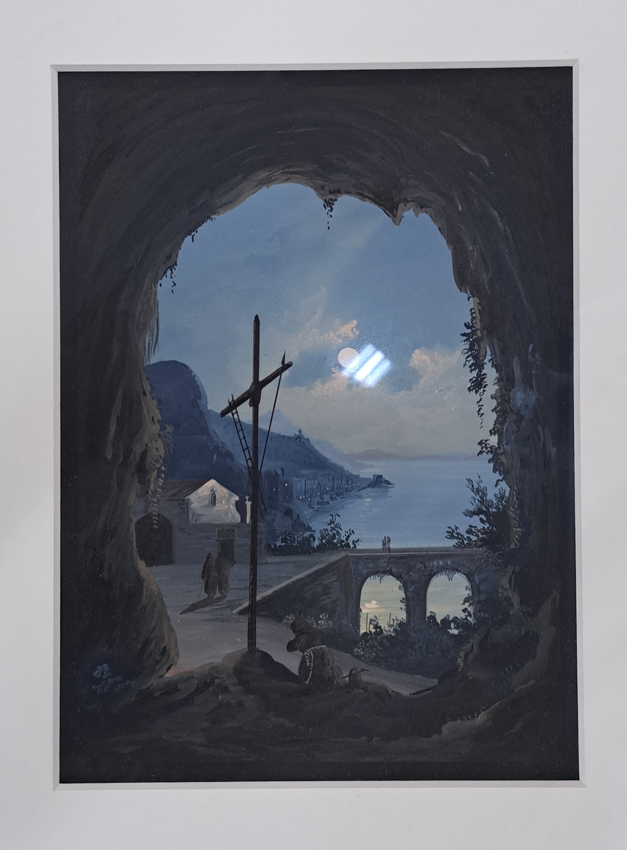 Detail b: M. Mauton, Künstler des 18./19.Jh., 4 Gouachen, Ansichten aus Süditalien, "Golfo di Baja", "Isola die Capri", nächtlicher ...
