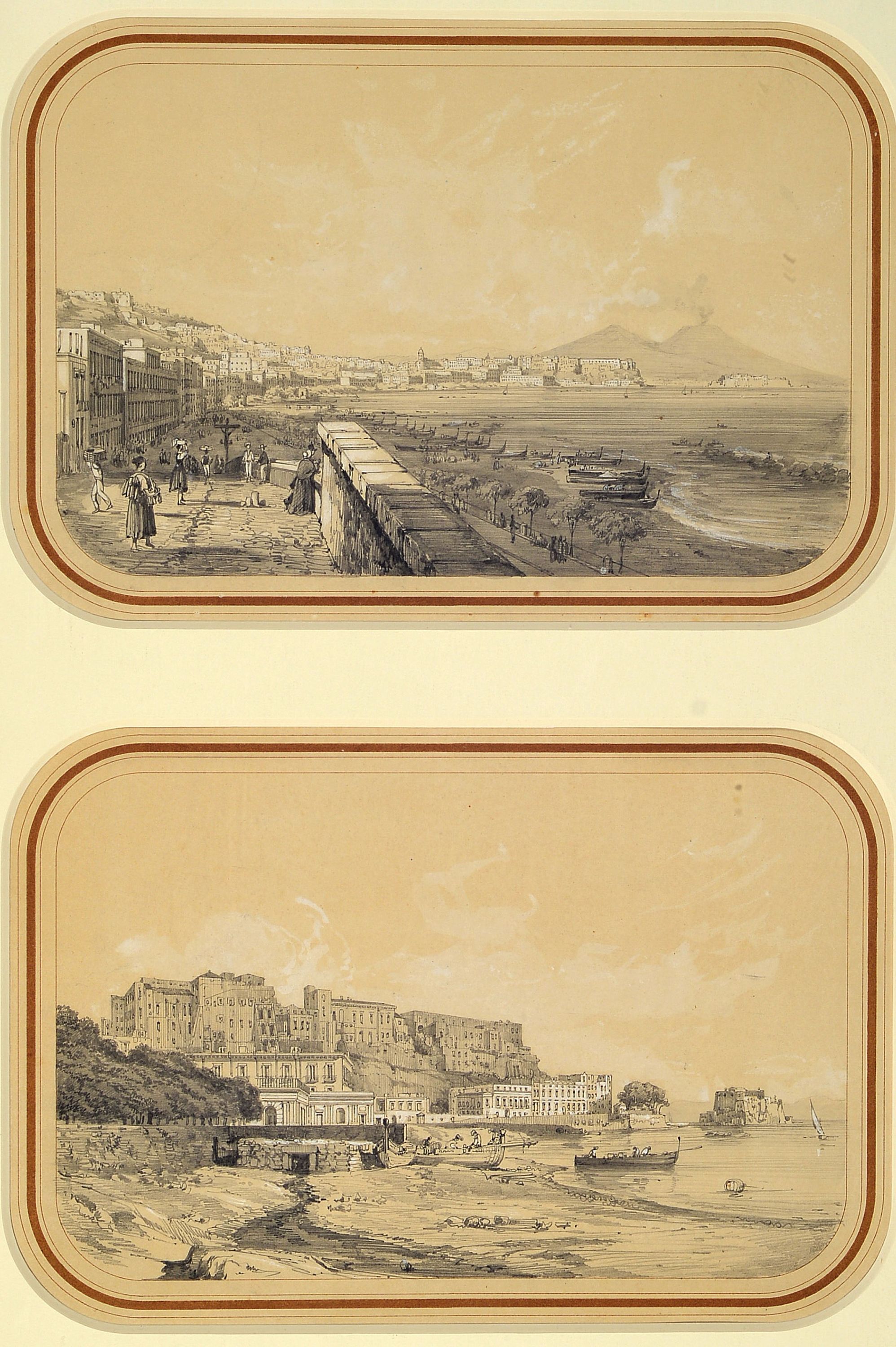 Image 27012272 - M. Mauton, Künstler des 18./19.Jh., 2 weiß gehöhte Bleistiftzeichnungen, Ansichten ...