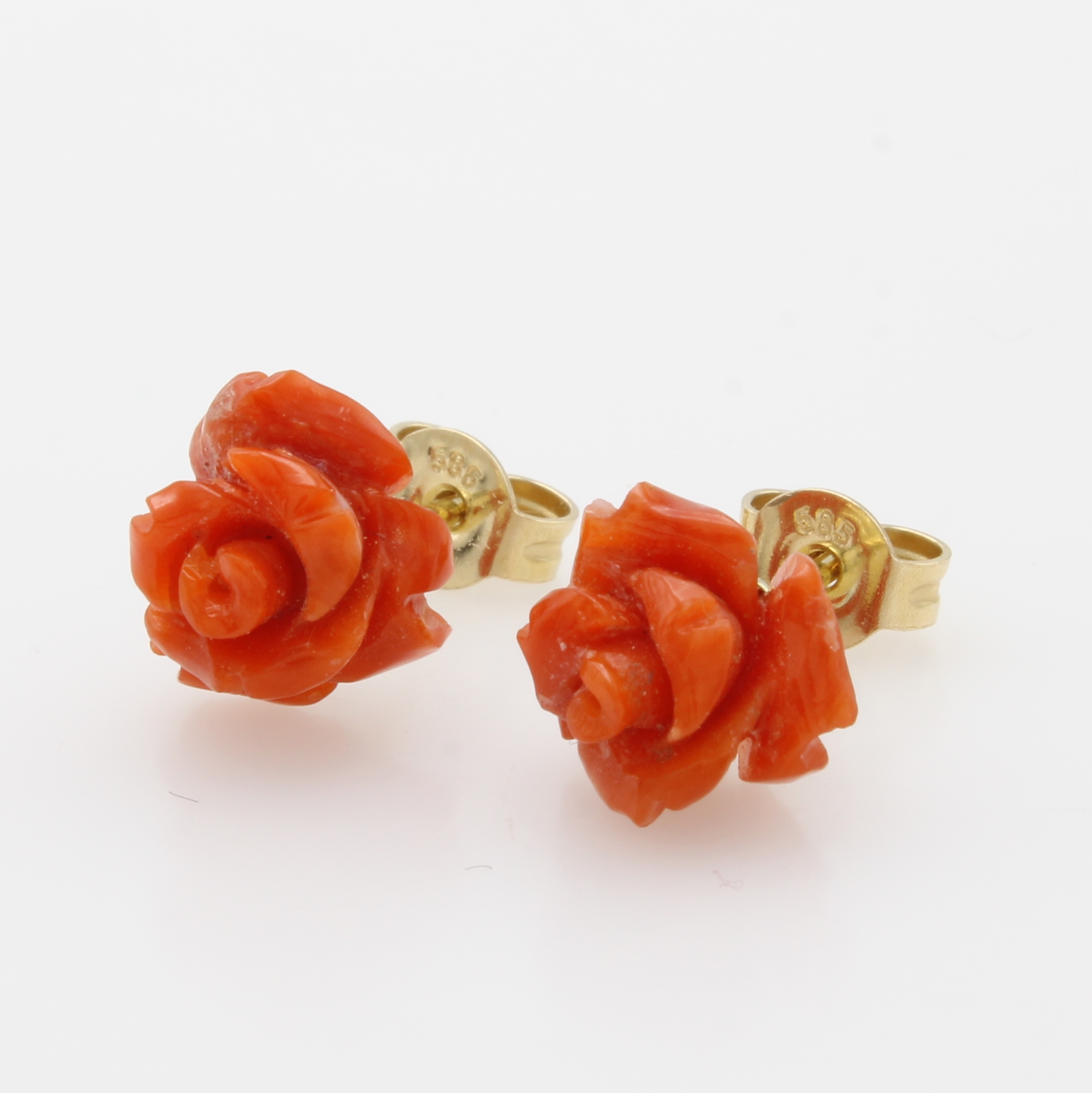 Image 27012291 - Paar Ohrstecker mit Korallen, GG 585/000, Korallen geschnitten als Rosenblüten ca. 10 ...
