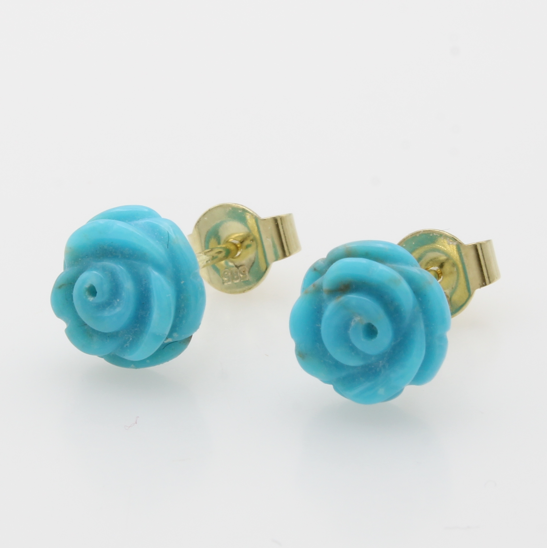 Image 27012292 - Paar Ohrstecker mit Türkisen, GG 585/000, Türkise geschnitten als Rosenblüten ca. 8 ...