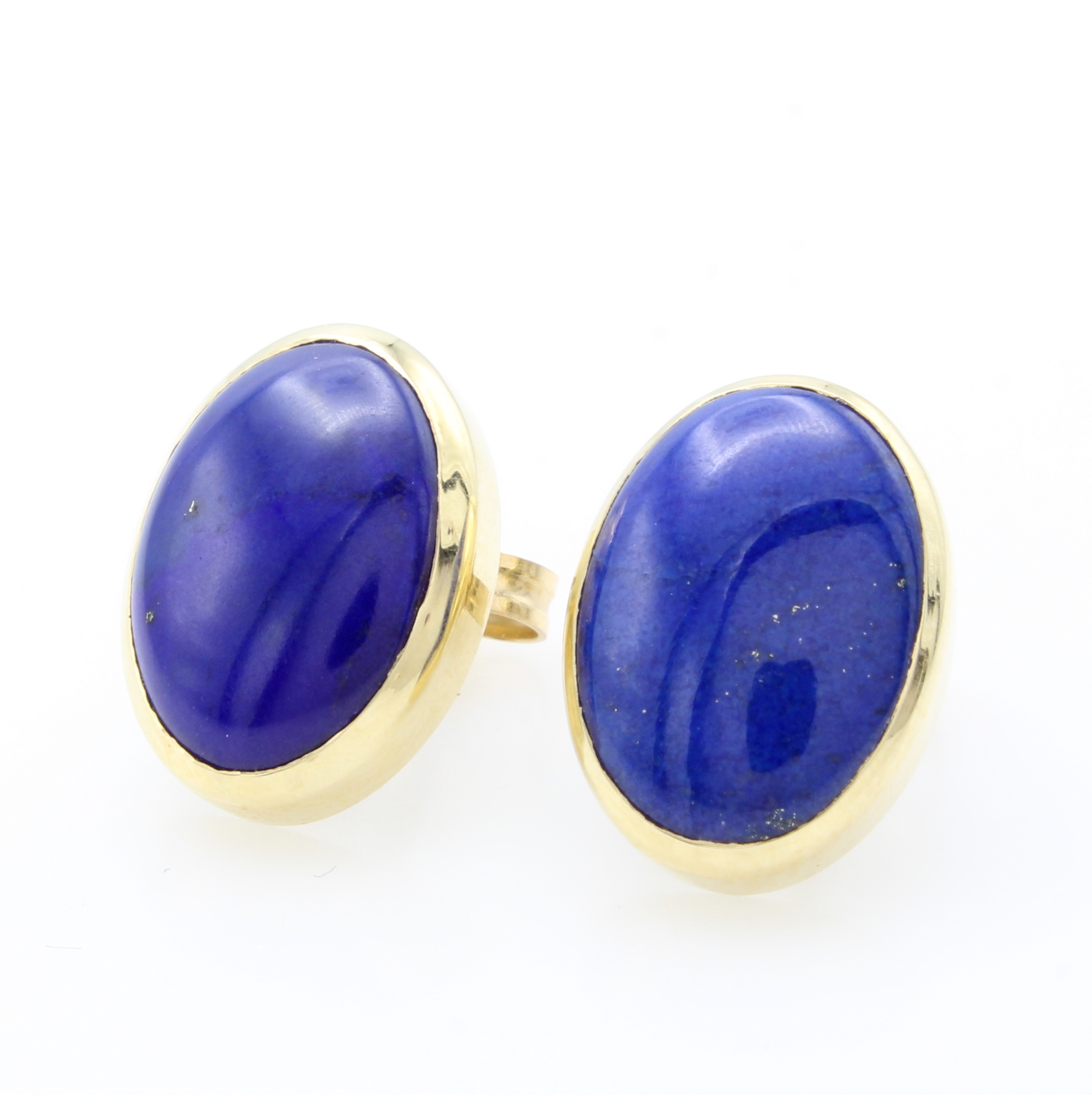 Image 27012294 - Paar Ohrstecker mit Lapislazuli, GG 585/000, 2 ovale Lapis in glatten Fassungen ca. ...