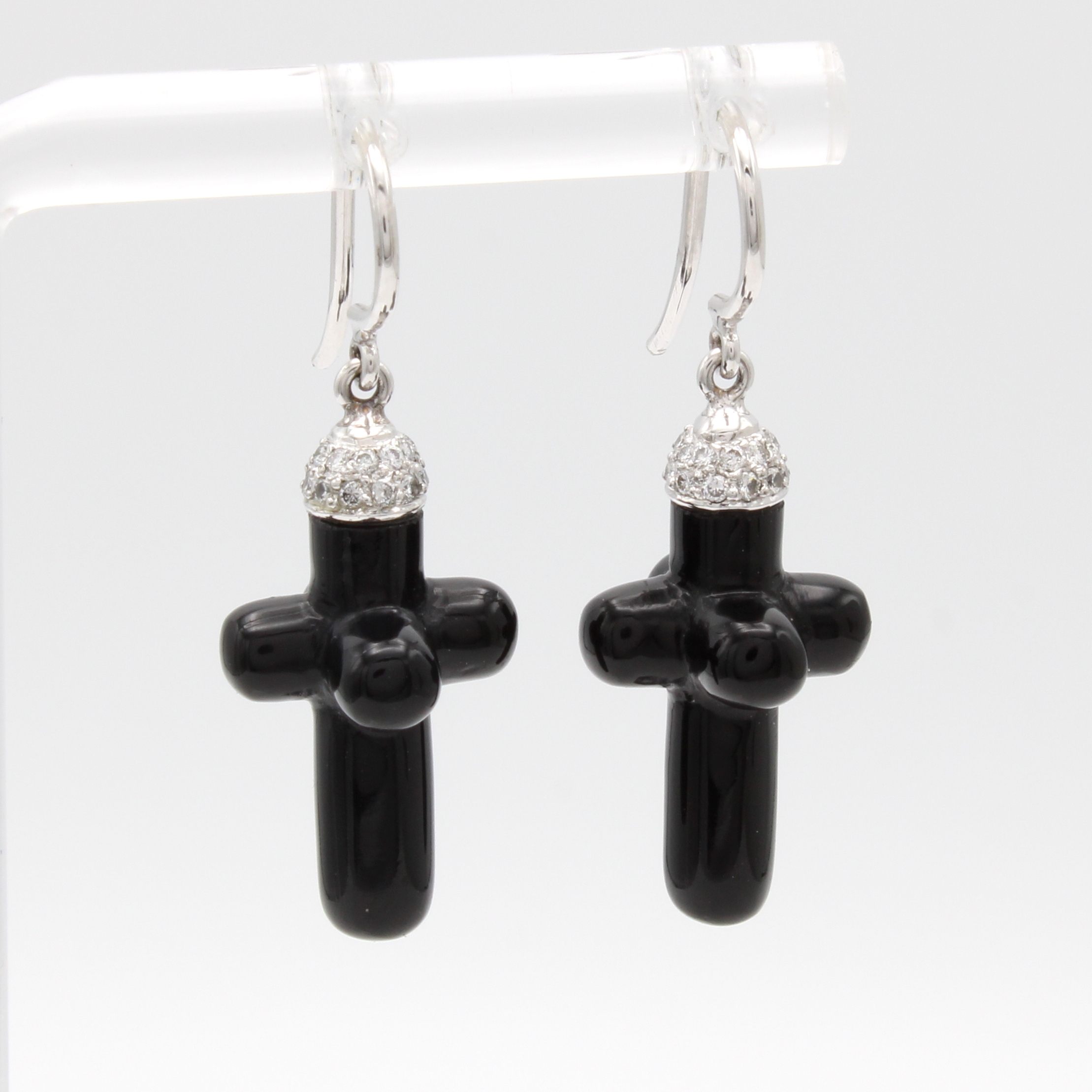 Image 27012296 - Paar Ohrgehänge mit Onyxen und Brillanten, WG 750/000, Brill. zus. ca. 0.14 ct feines ...