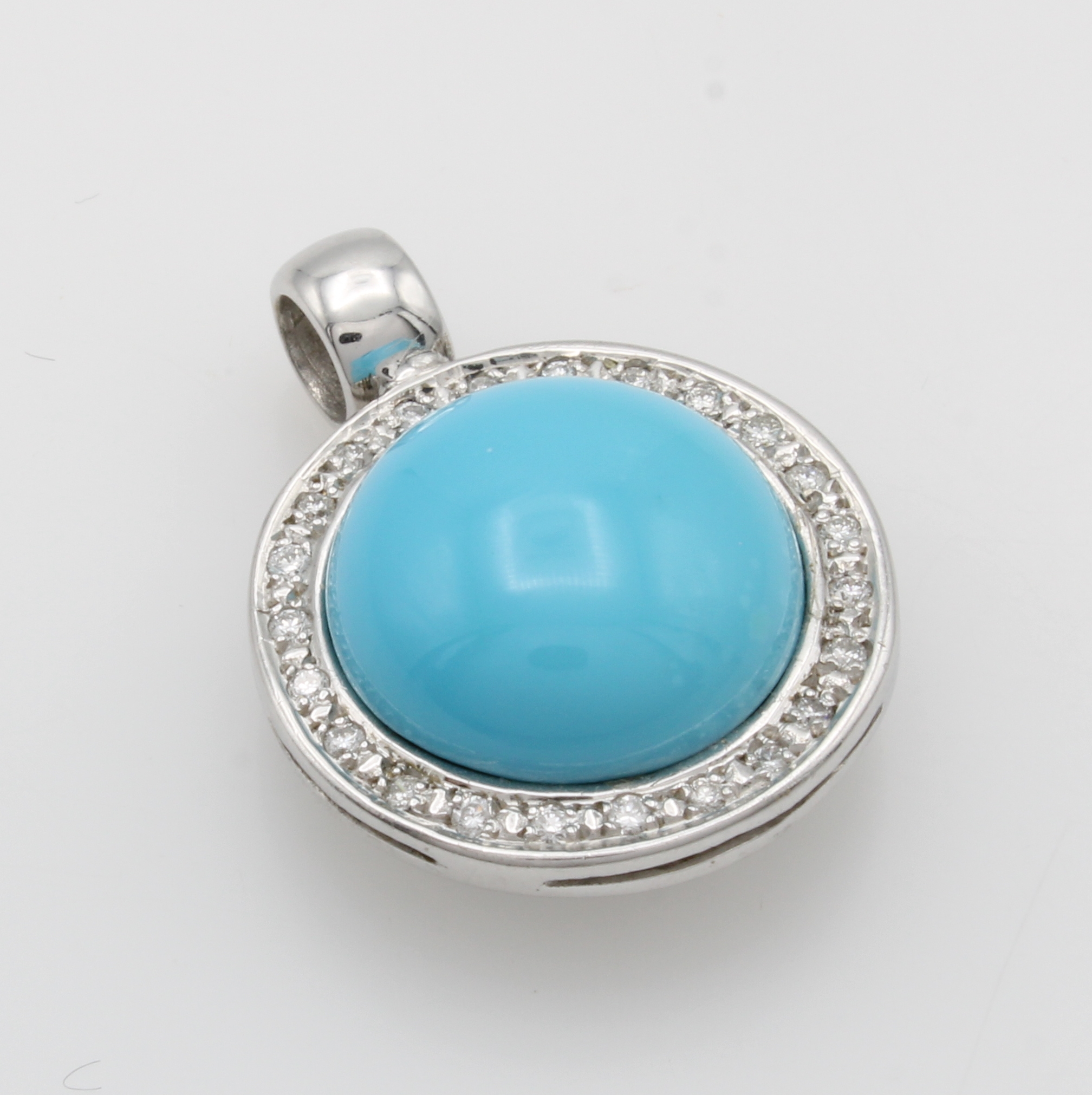 Image 27012299 - Anhänger mit Türkis und Brillanten, WG 585/ 000, bouttonf. Türkis ca. 15 mm, Brill. ...