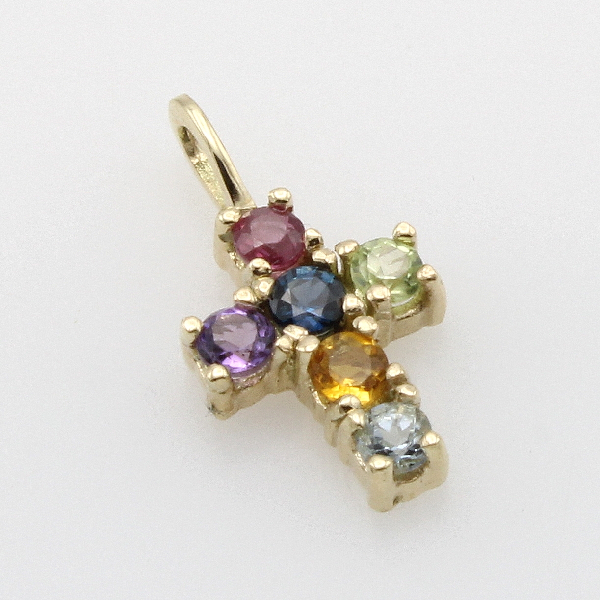 Image 27012304 - Kreuzanhänger mit Farbsteinen, GG 585/000, Rubin, Amethyst, Saphir, Aquamarin, Citrin ...