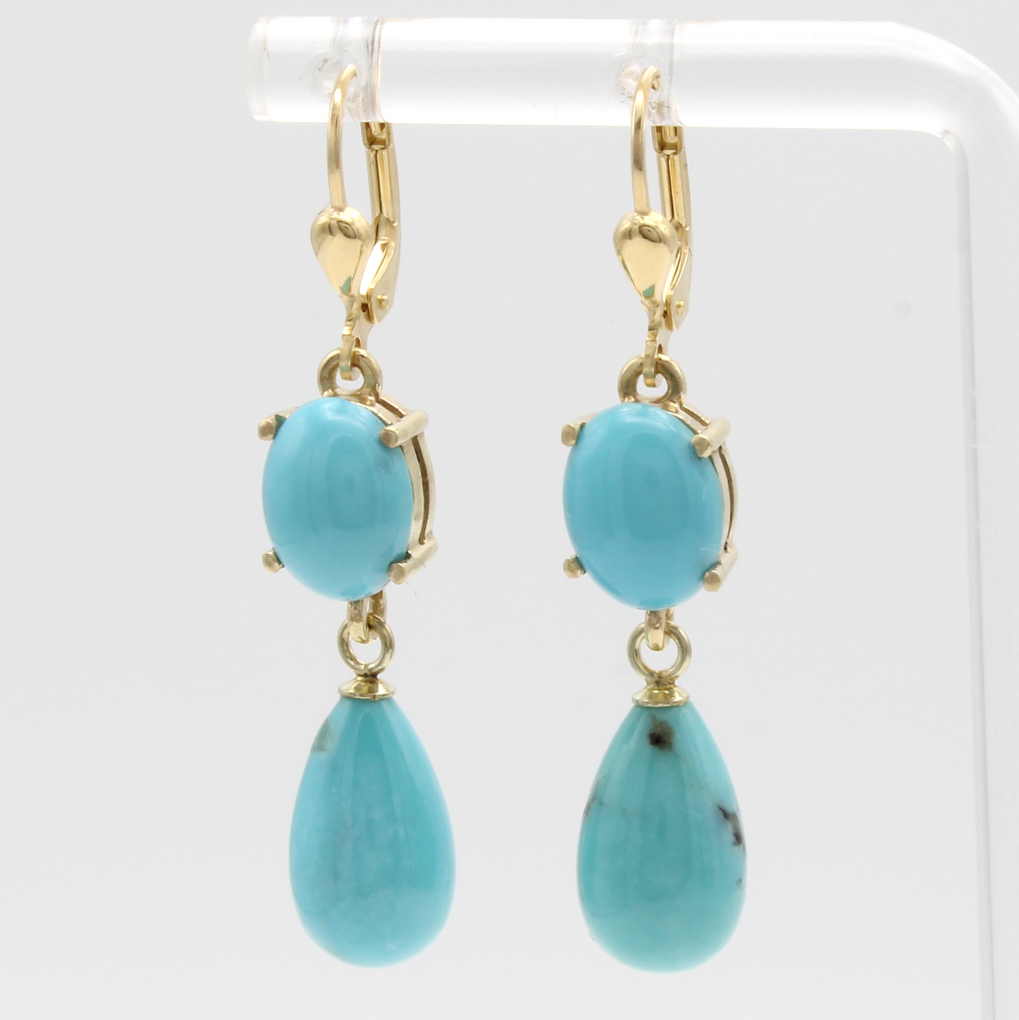 Image 27012307 - Paar Ohrgehänge mit Türkisen, GG 585/000, ovale u. pampelf. Türkise, bewegl. gearb. ...