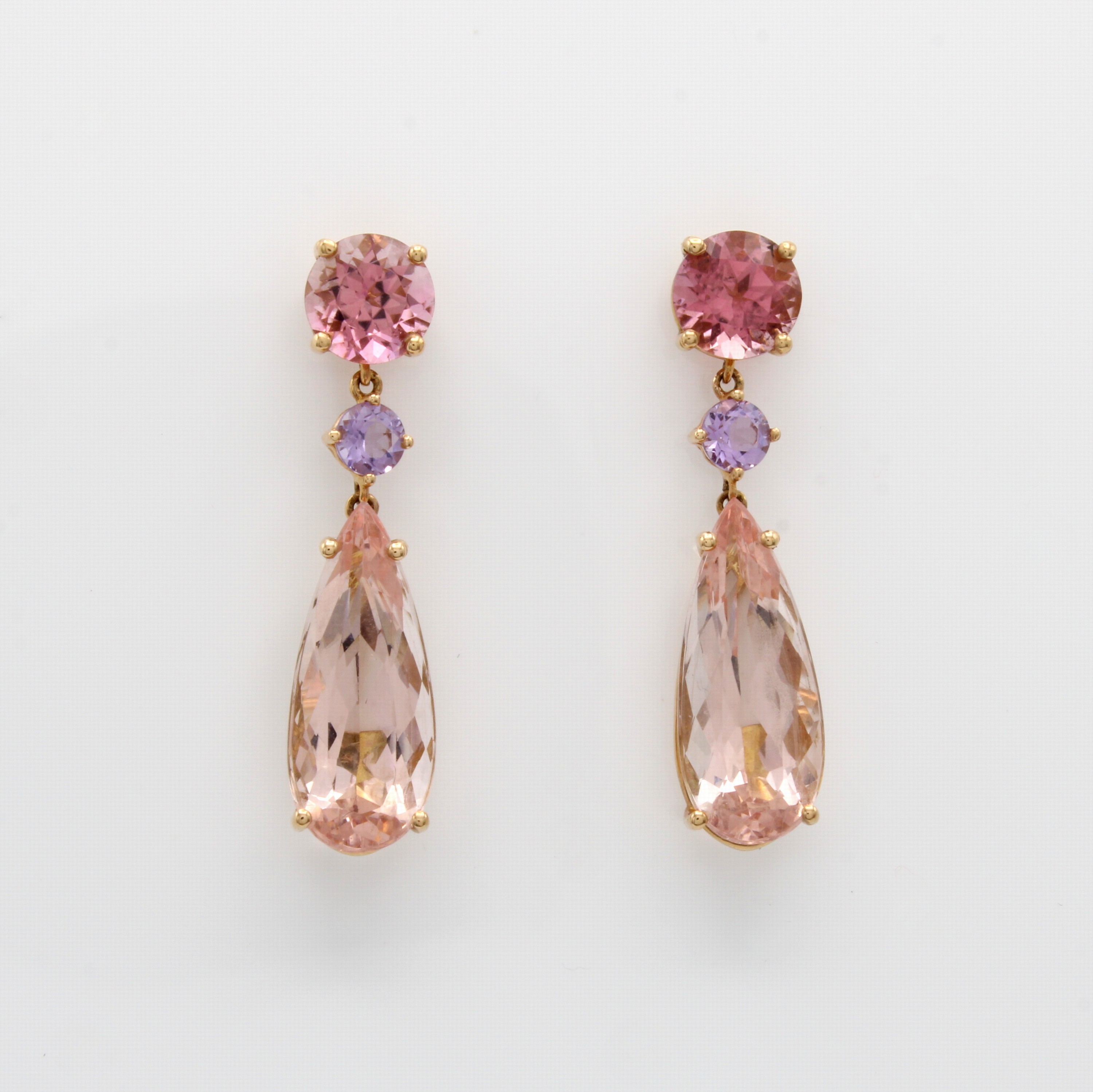 Image 27012312 - Paar Ohrgehänge mit Morganiten, Turmalinen und Amethysten, RG 750/000, Morganite zus. ...