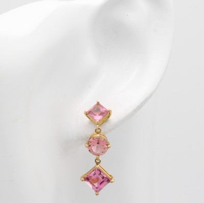 27012311a - Paar Ohrgehänge mit Turmalinen, RG 750/000, 6 rosa Turmaline zus. ca. 5.47 ct