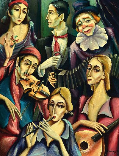 Image Valery Vinokurov, 1948-2025, Figurengruppe von sechs Schaustellern und Musikern, in ...