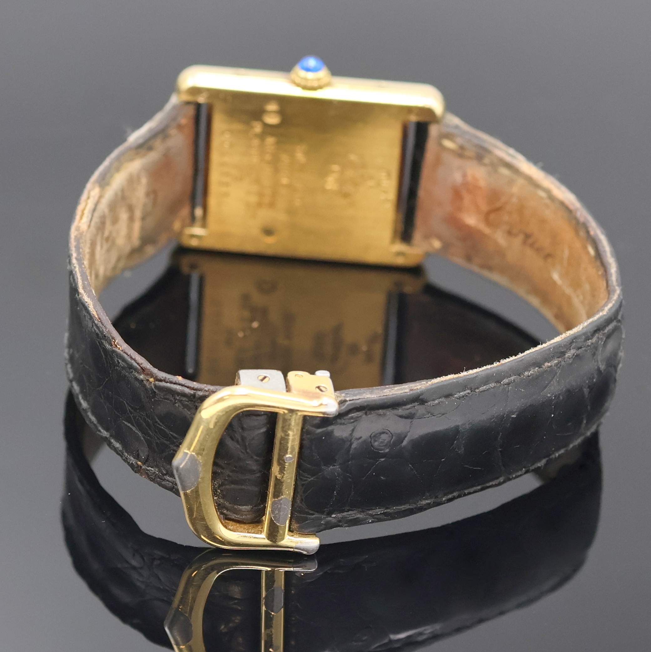Detail c: CARTIER Damenarmbanduhr Tank Vermeil Referenz 1615, Schweiz um 1990, quarz, verg. Sterlingsilbergeh. inkl. Lederband m. orig. Faltschl., Boden 4-fach ...