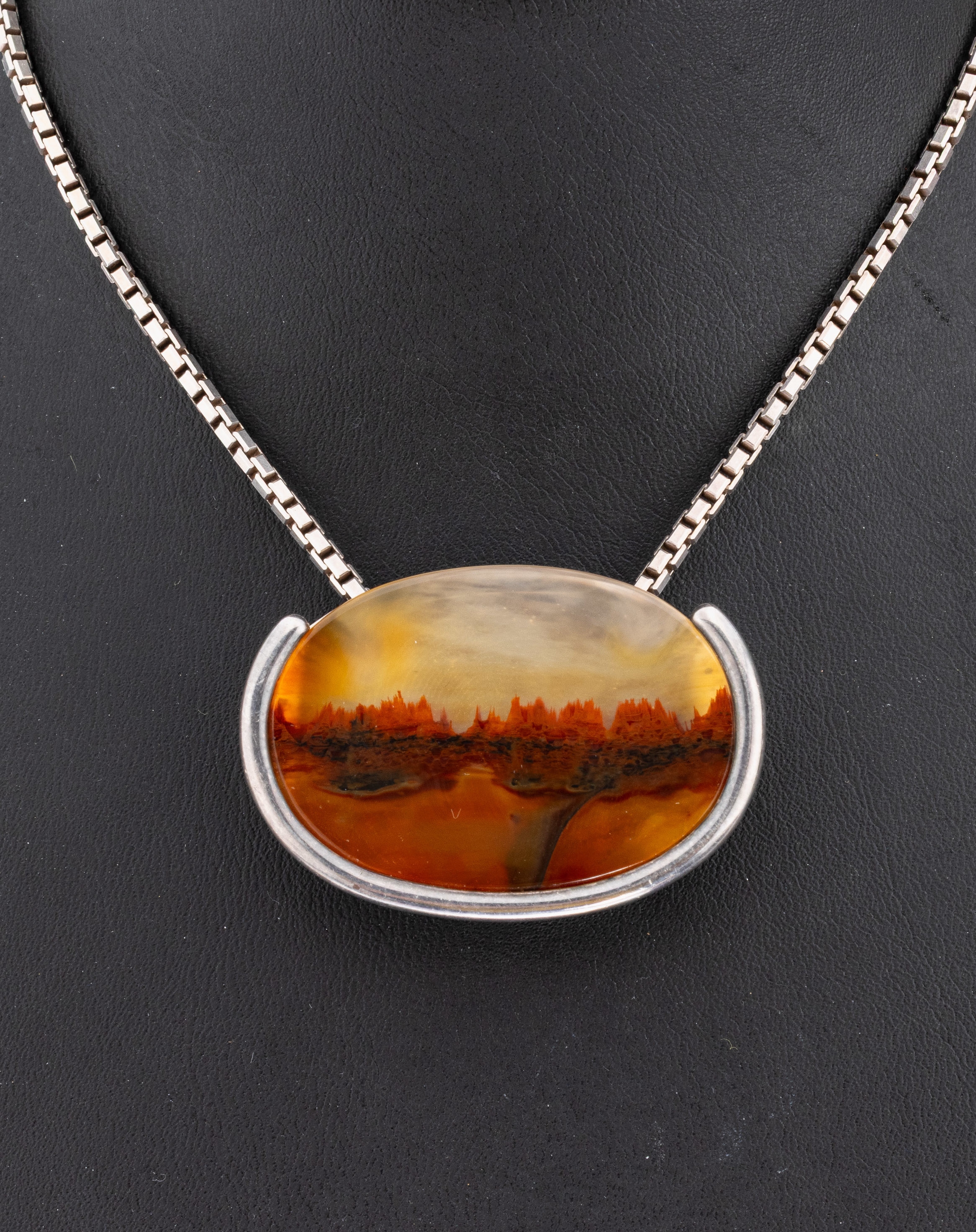 Image 27012461 - 925er Silber Achat Anhänger, Idar Oberstein 1950/60er Jahre, ovaler Landschaftsachat ...