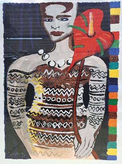 Image Elvira Bach, 1951 Neuenhain, Lithographie, Flower Power II, num. 68/99, handsigniert, ...