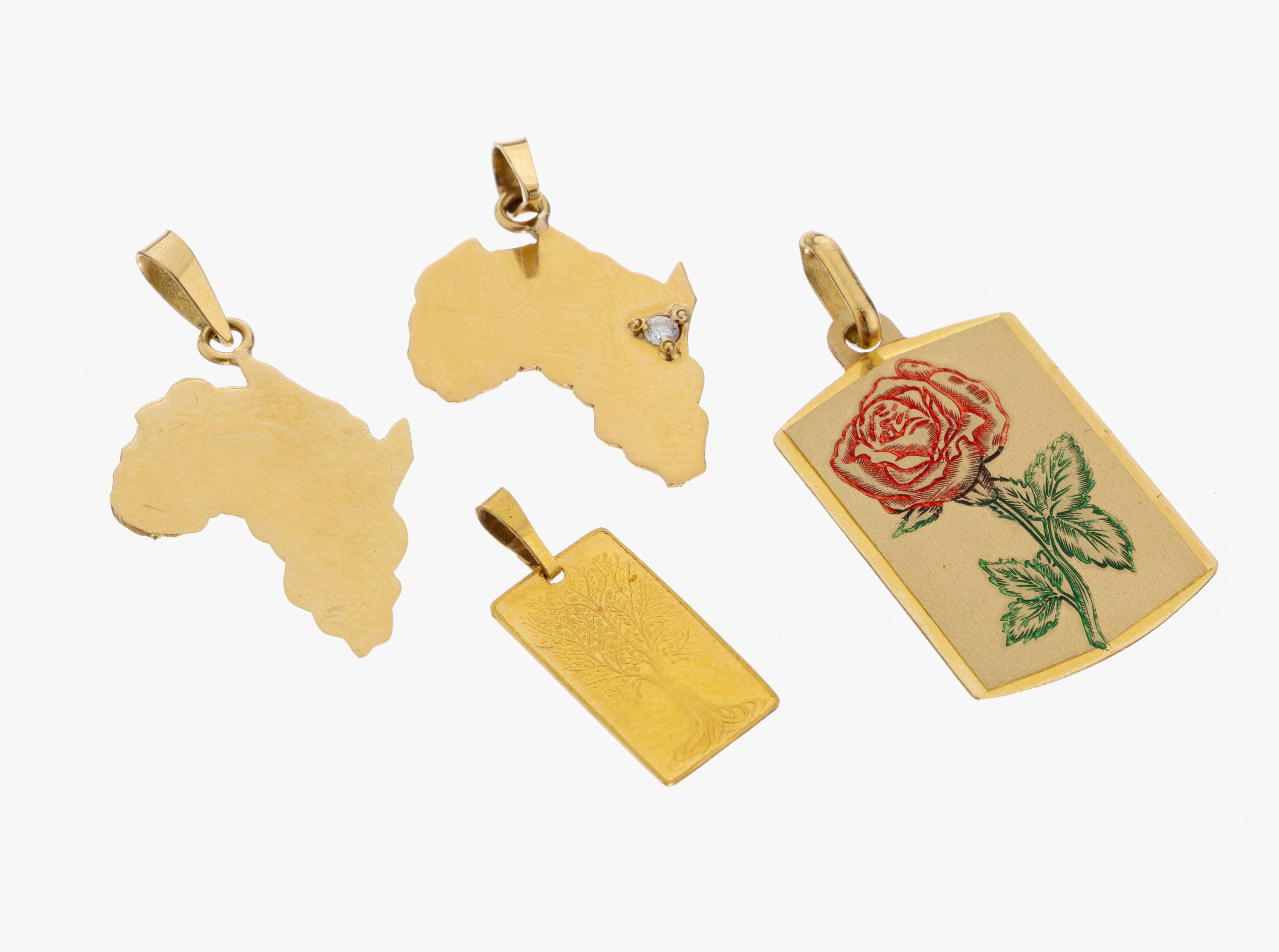 Image 27012831 - Konvolut 4 Gold Anhänger, GG 750/000, 1 x GG 999/000, rechteckig mit grav. Lebensbaum, ...