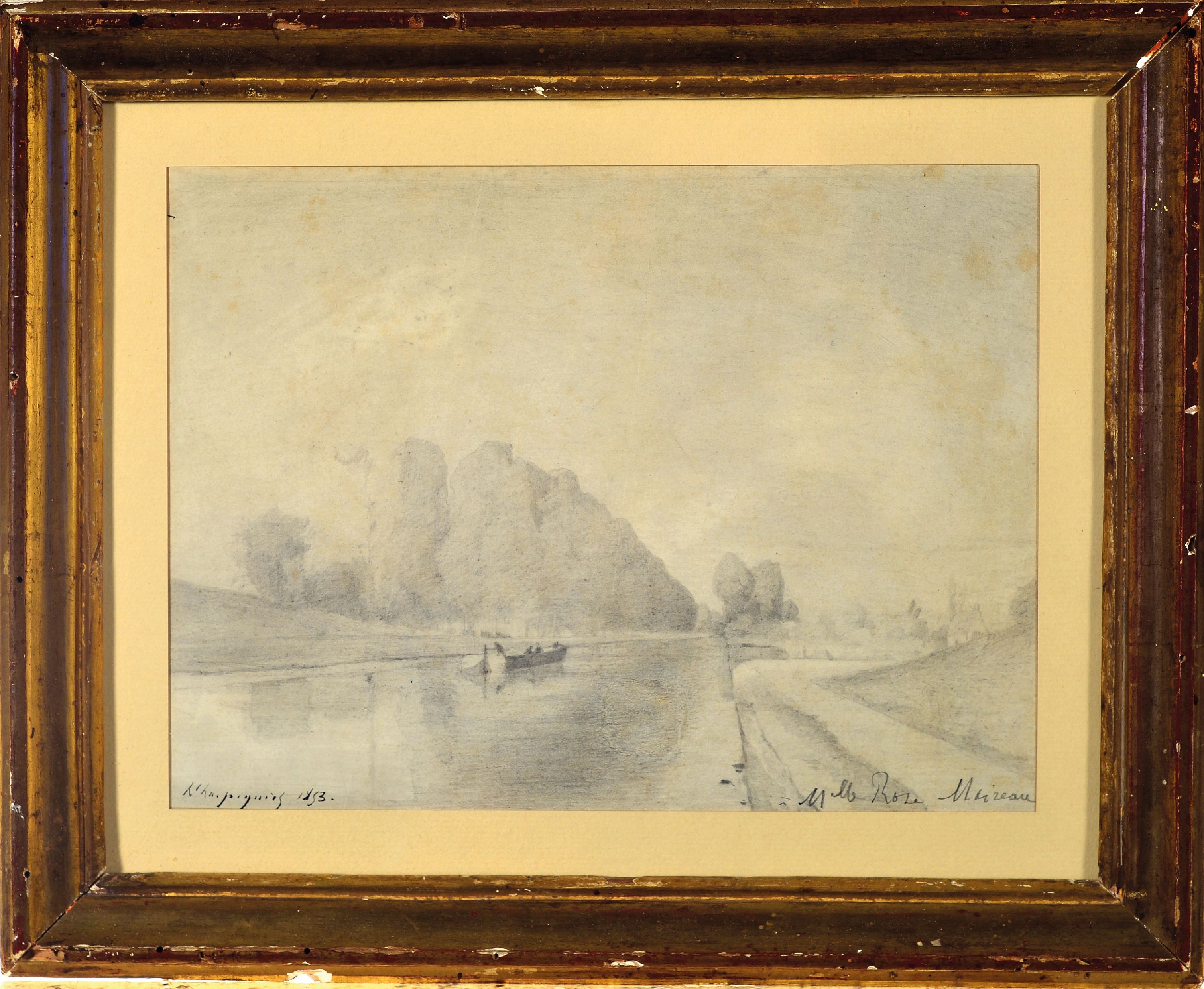 Detail k: Henri Joseph Harpignies, 1819 Valenciennes -1916 Saint-Prive, "Peniche sur Canal", einevon zwei Studien zu dem Gemälde "The Briare ...