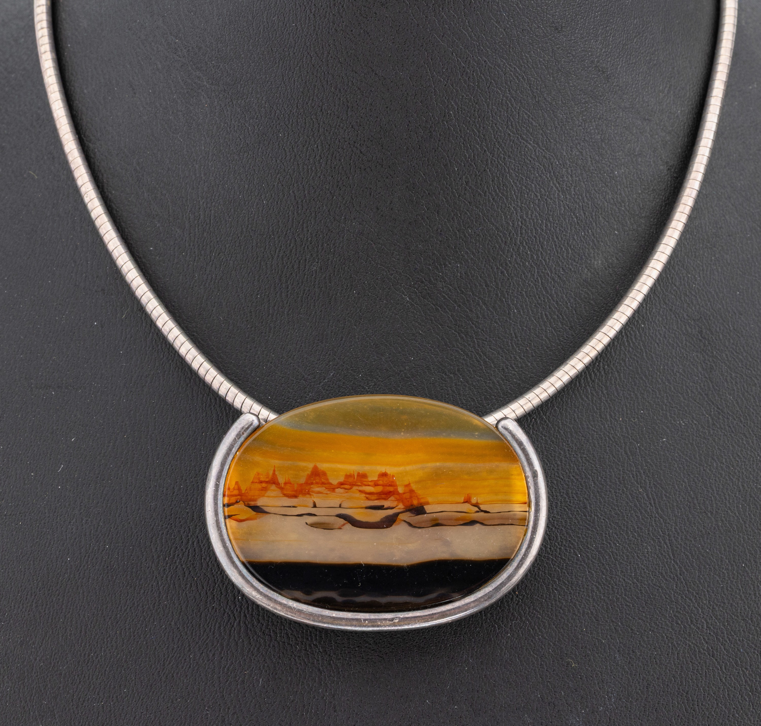 Image 27012876 - 925er Silber Achat Anhänger, Idar Oberstein 1950/60er Jahre, ovaler Landschaftsachat, ...