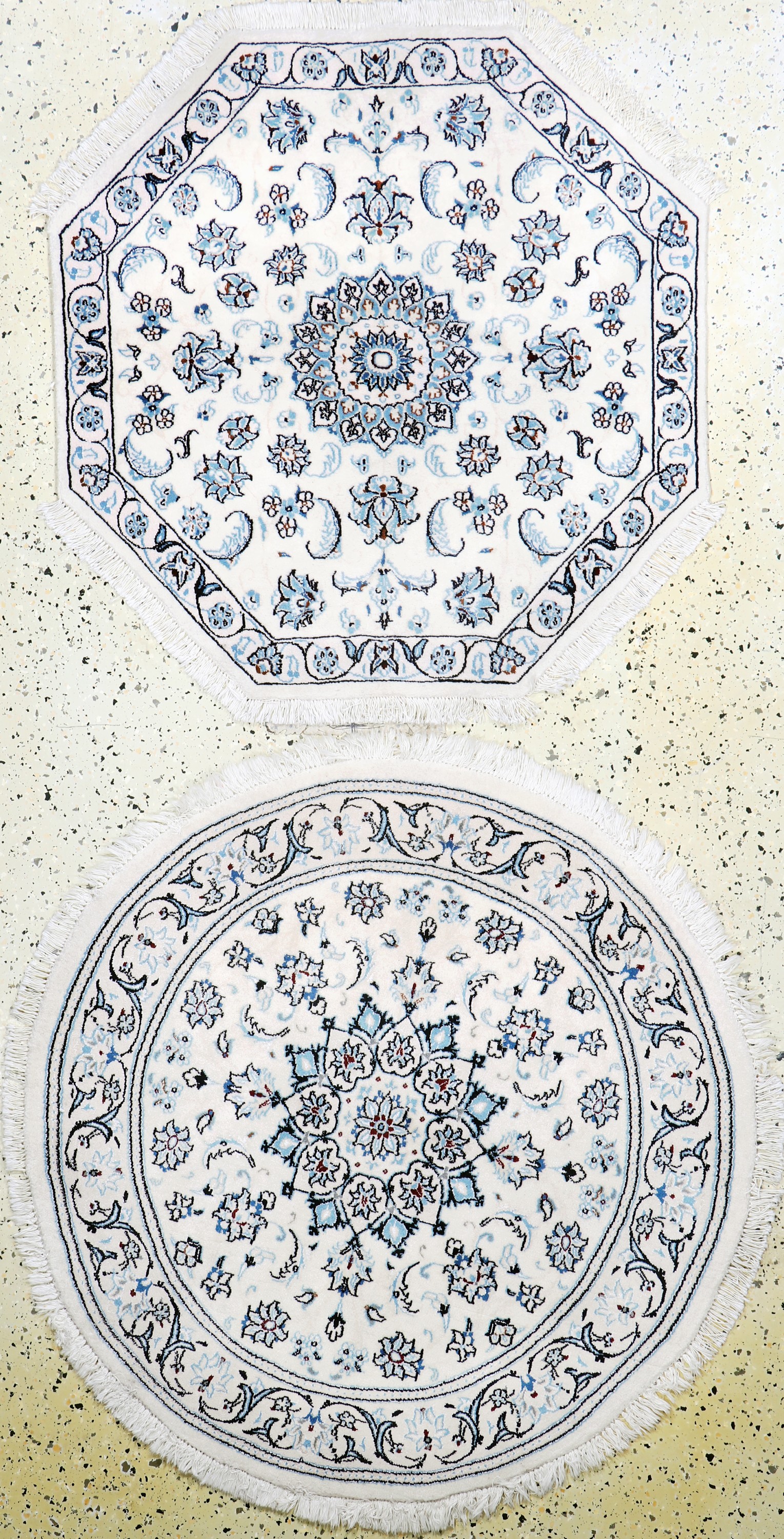 Image 27012882 - 2 Lots Nain fein(9 La), Persien, Ende 20.Jhd, Korkwolle mit Seide, durchmsßer: ca. 110 ...